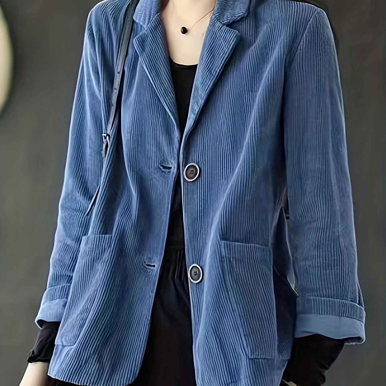 gbolsos Solid Button Front Jacket, Casual Long Sleeve Pocket Front Outerwear, Women's Clothing