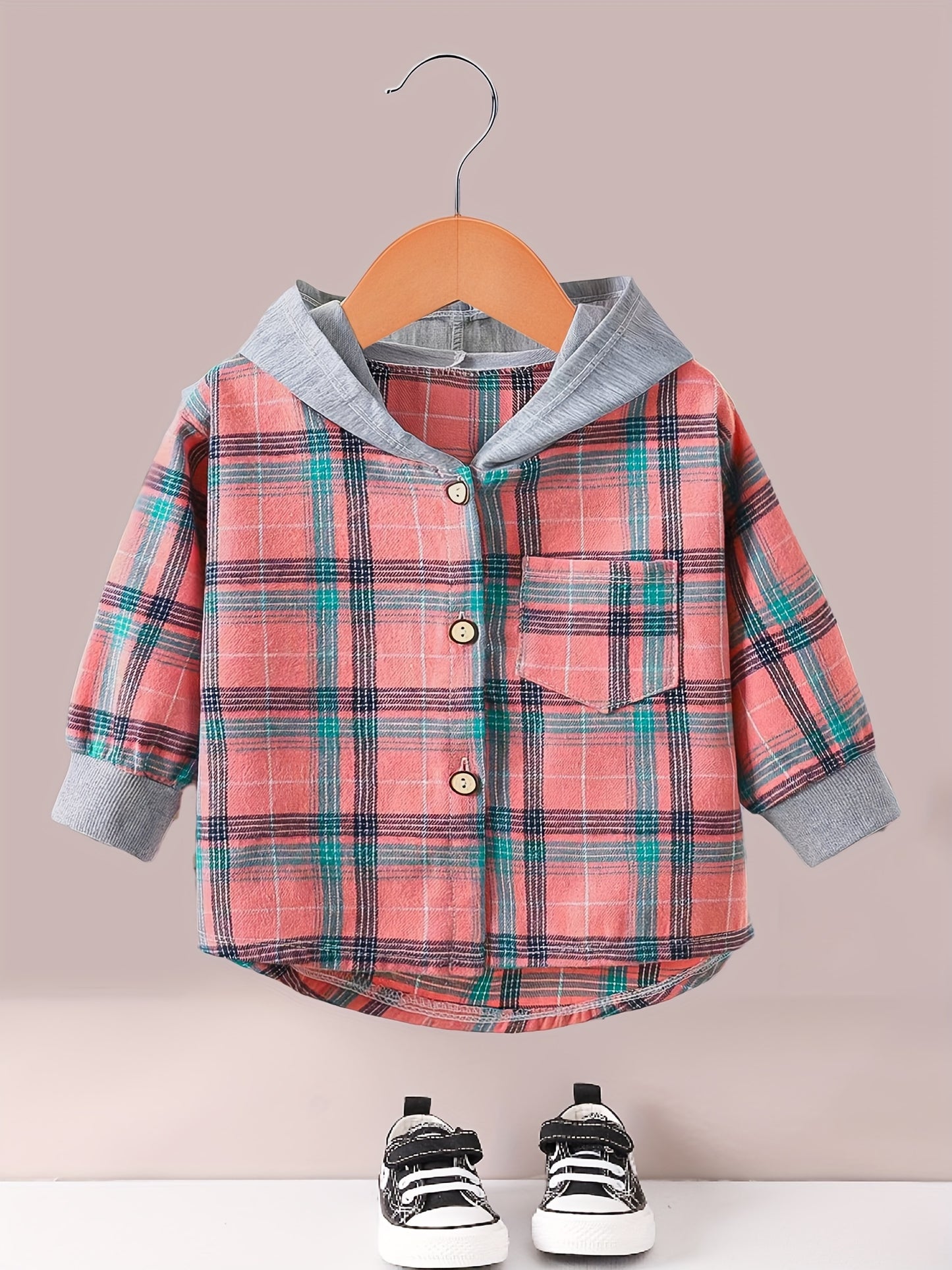 gbolsos Boys Fashion Plaid Hooded Jacket, Long Sleeve Button Down Hooded Jacket, Kids Clothing