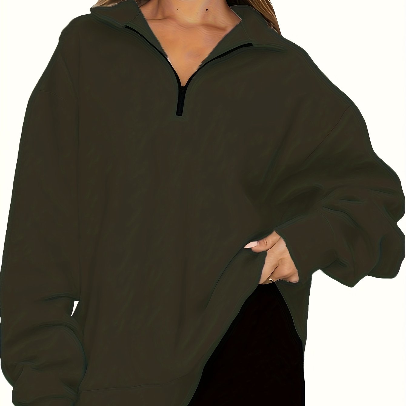 Quarter Zip Lapel Neck Sweatshirt, Casual Sporty Long Sleeve Sweatshirt For Fall & Winter, Women's Clothing