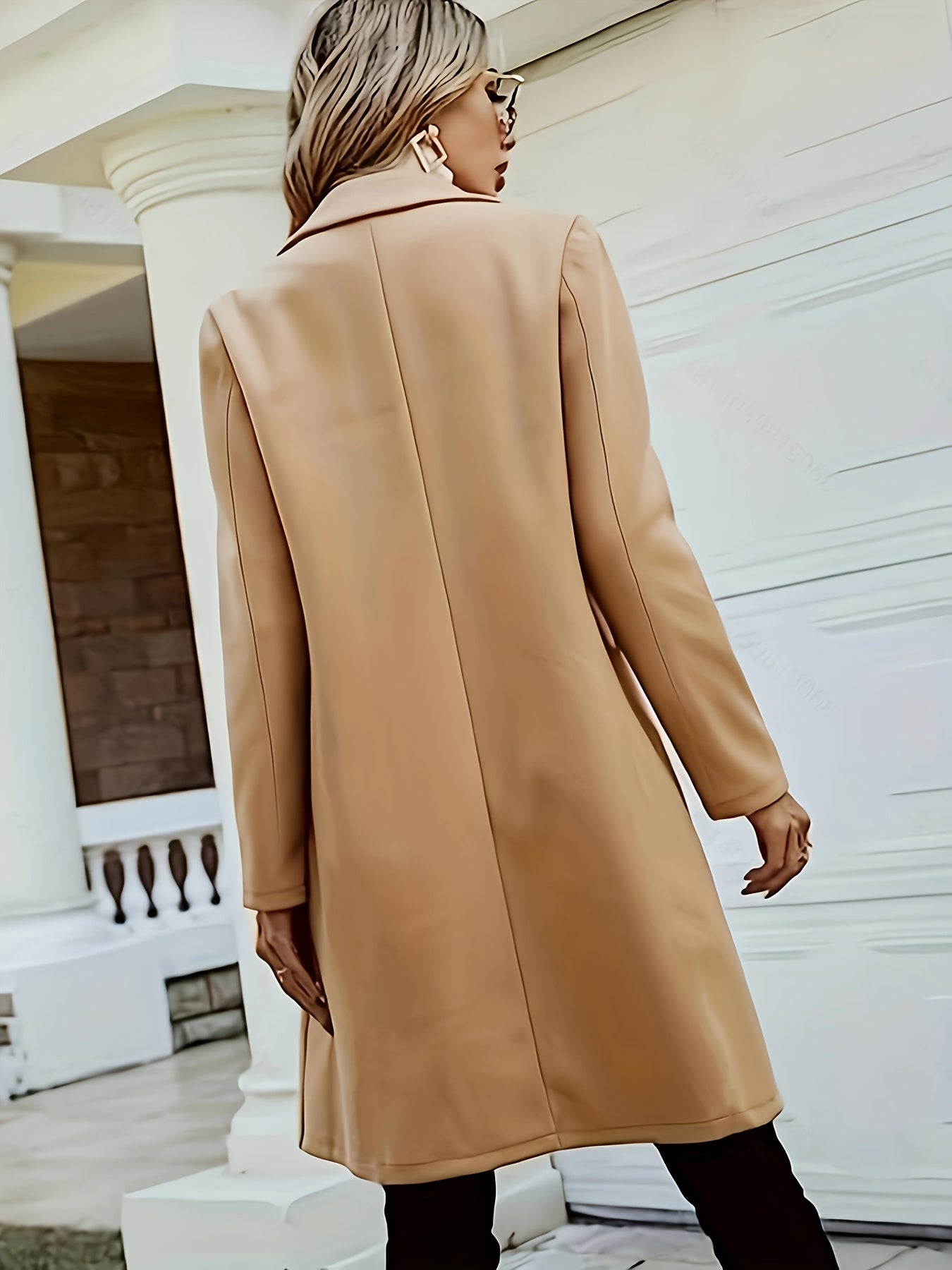 Double Breasted Trench Coat, Casual Solid Lapel Long Sleeve Outerwear, Women's Clothing