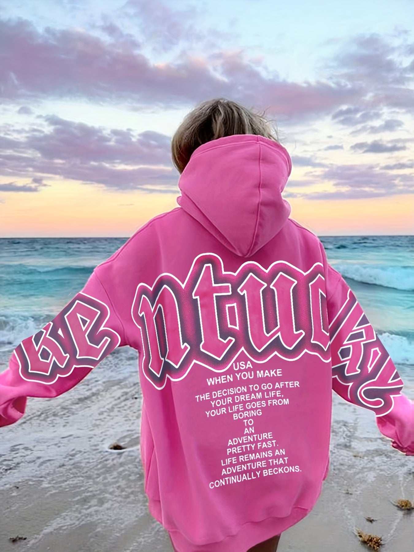 gbolsos Letter Print Loose Hoodie, Casual Long Sleeve Hoodies Sweatshirt, Women's Clothing