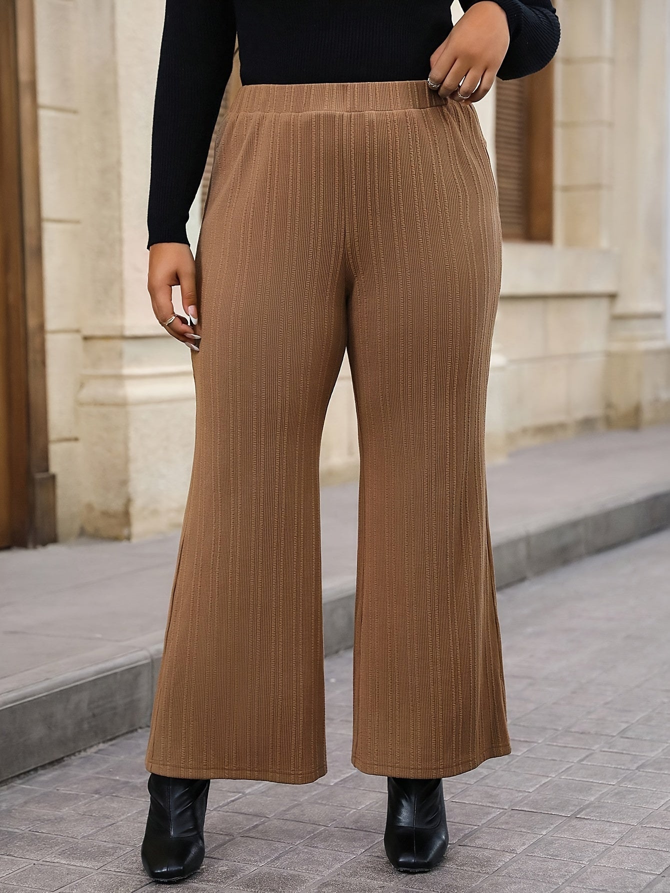 Plus Size Solid Flare Leg Pants, Casual High Waist Pants, Women's Plus Size Clothing