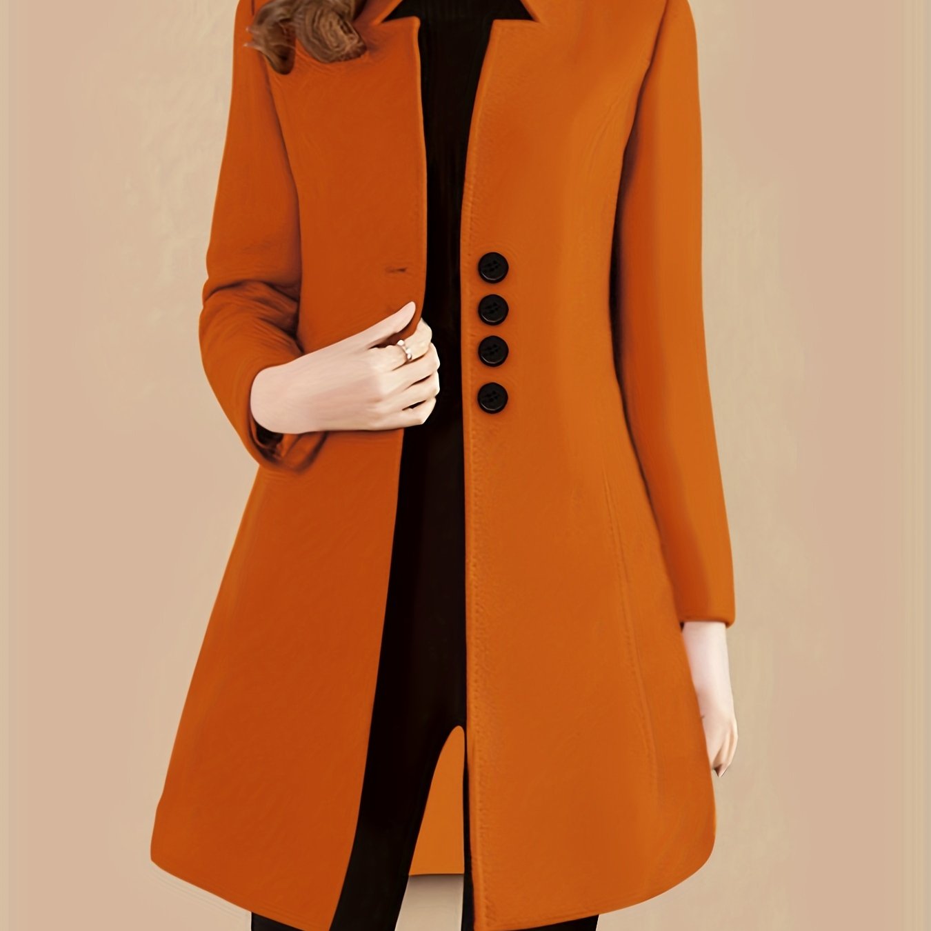 gbolsos Single Breasted Solid Coat, Elegant Long Sleeve Versatile Outerwear, Women's Clothing