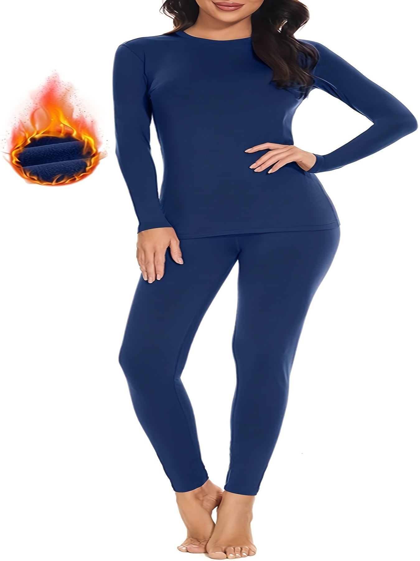 gbolsos Thermal Underwear Set For Women Long Johns With Fleece Lined Long Sleeves Base Layer Set Top Bottom