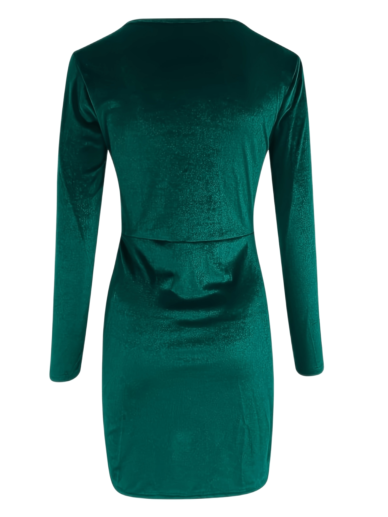 gbolsos Solid Ruched Surplice Neck Dress, Casual Long Sleeve Bodycon Dress, Women's Clothing