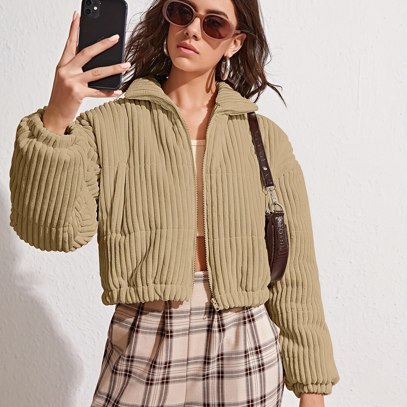Solid Zip Up Coat, Casual Long Sleeve Winter Warm Outerwear, Women's Clothing
