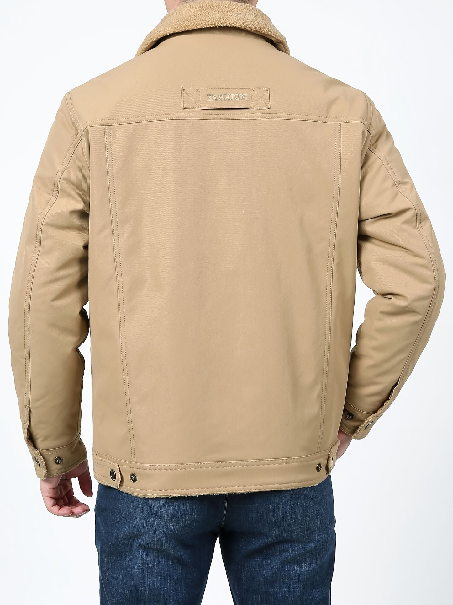 gbolsos Warm Fleece Windbreaker Jacket, Men's Casual Lapel Multi Pocket Cargo Jacket Coat For Fall Winter Outdoor Activities