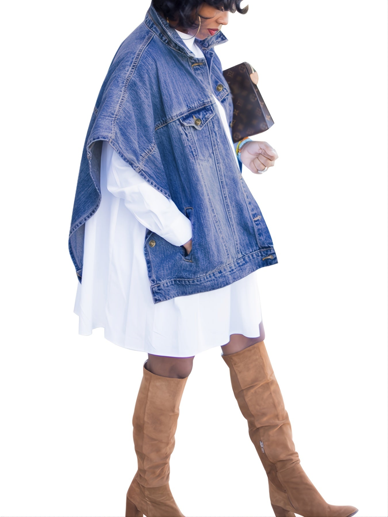 gbolsos Loose Denim Cloak Jackets, Women's Denim Poncho Cloak Cape, Washed Blue Denim Jackets, Denim Vest