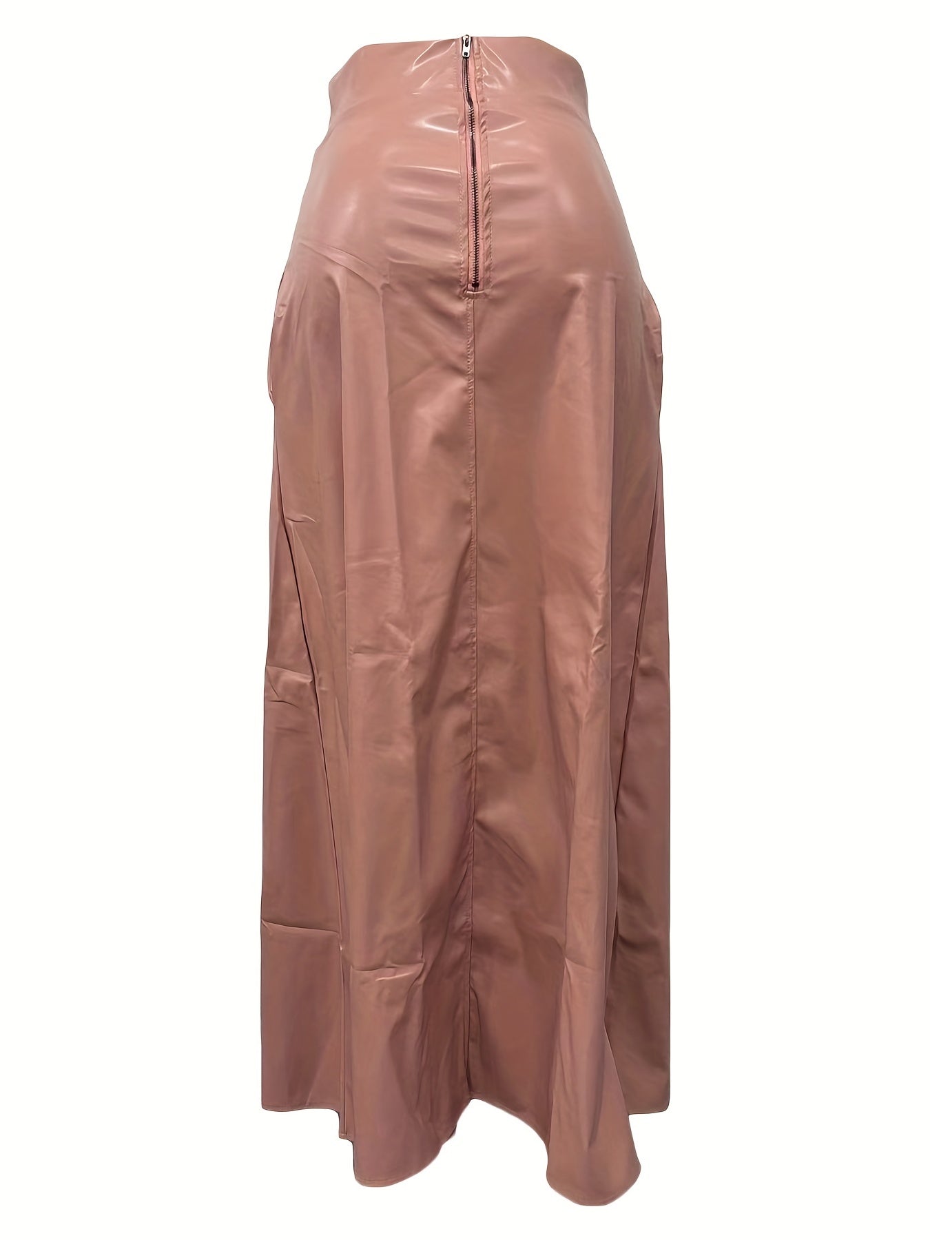 High Waist PU Leather Skirt, Sexy Side Slit Casual Skirt For Spring & Summer, Women's Clothing