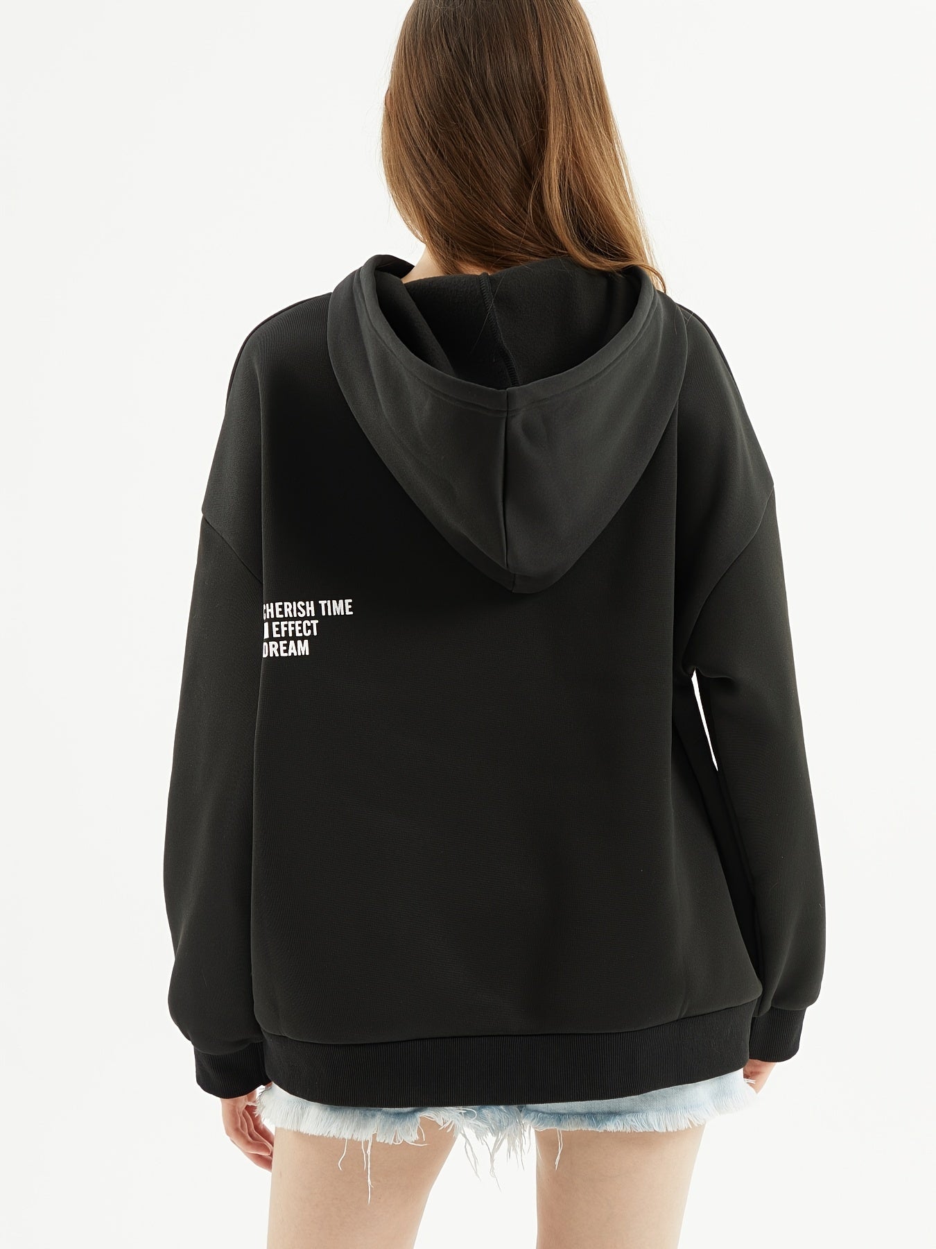 Letter Print Drawstring Hoodie, Casual Long Sleeve Hoodie Sweatshirt, Women's Clothing