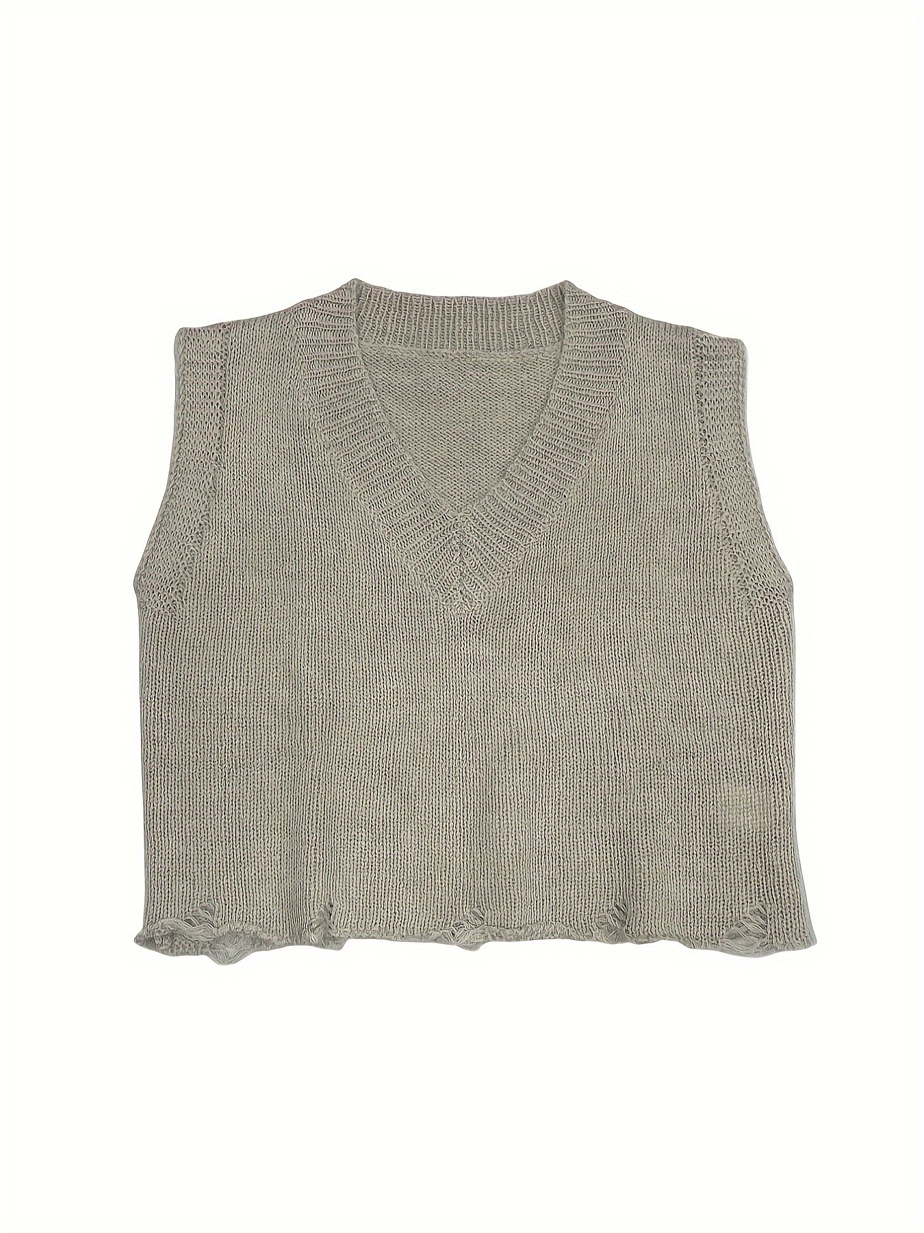 gbolsos Solid Color V Neck Pullover Sweater, Sleeveless Knitted Tank Top For Spring & Fall, Women's Clothing