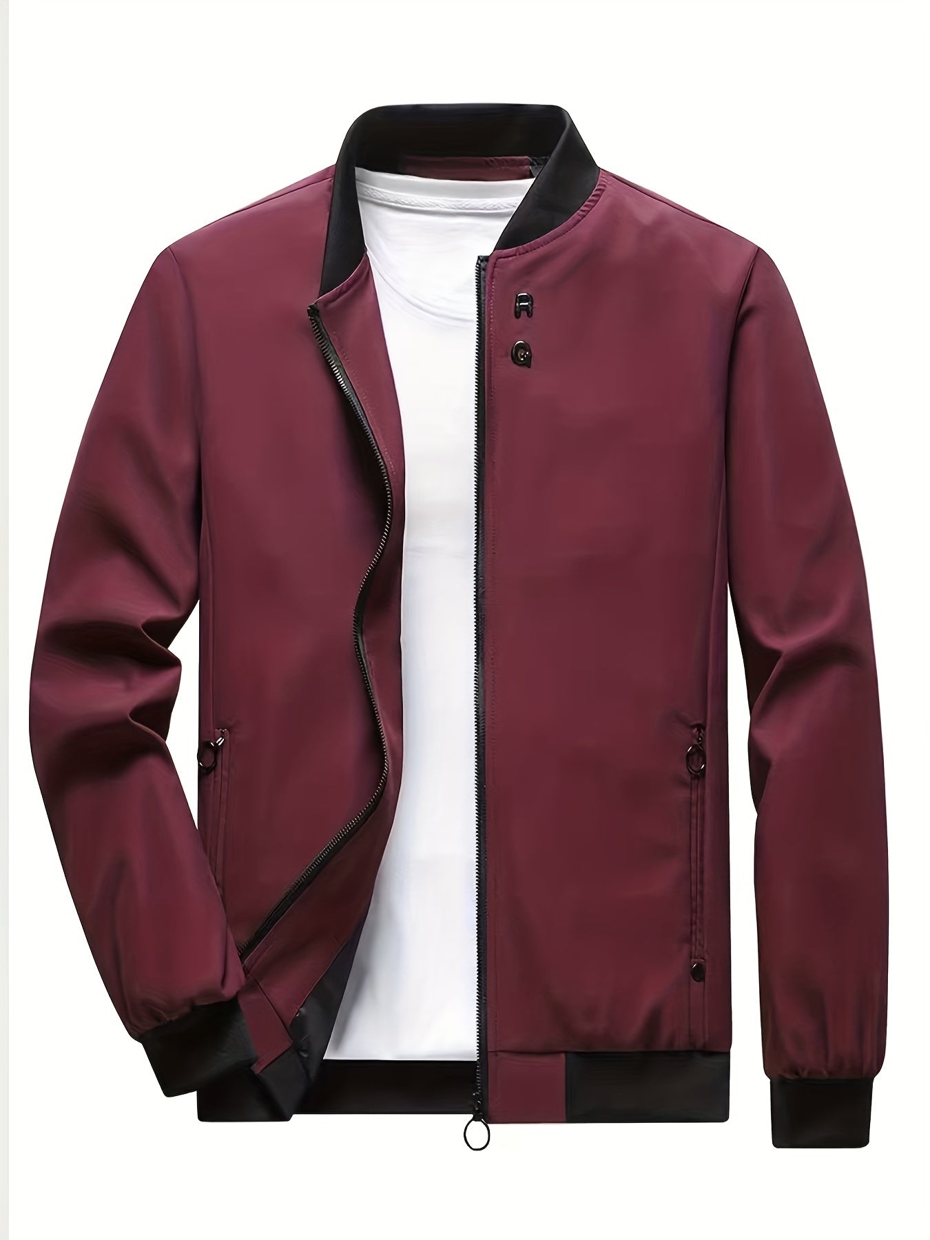 gbolsos Classic Design Windbreaker Jacket, Men's Casual Stand Collar Zip Up Jacket Coat For Spring Fall Outdoor Hiking Camping Cycling