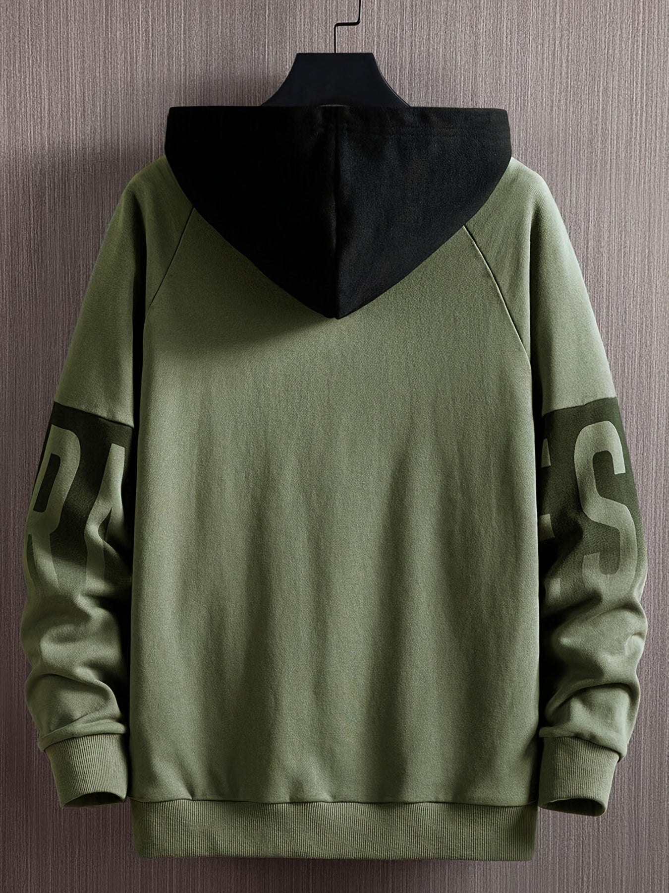 gbolsos Plus Size Men's Contrast Color Letters Print Hoodies Oversized Hooded Sweatshirt Casual Fashion Tops For Spring/autumn, Men's Clothing