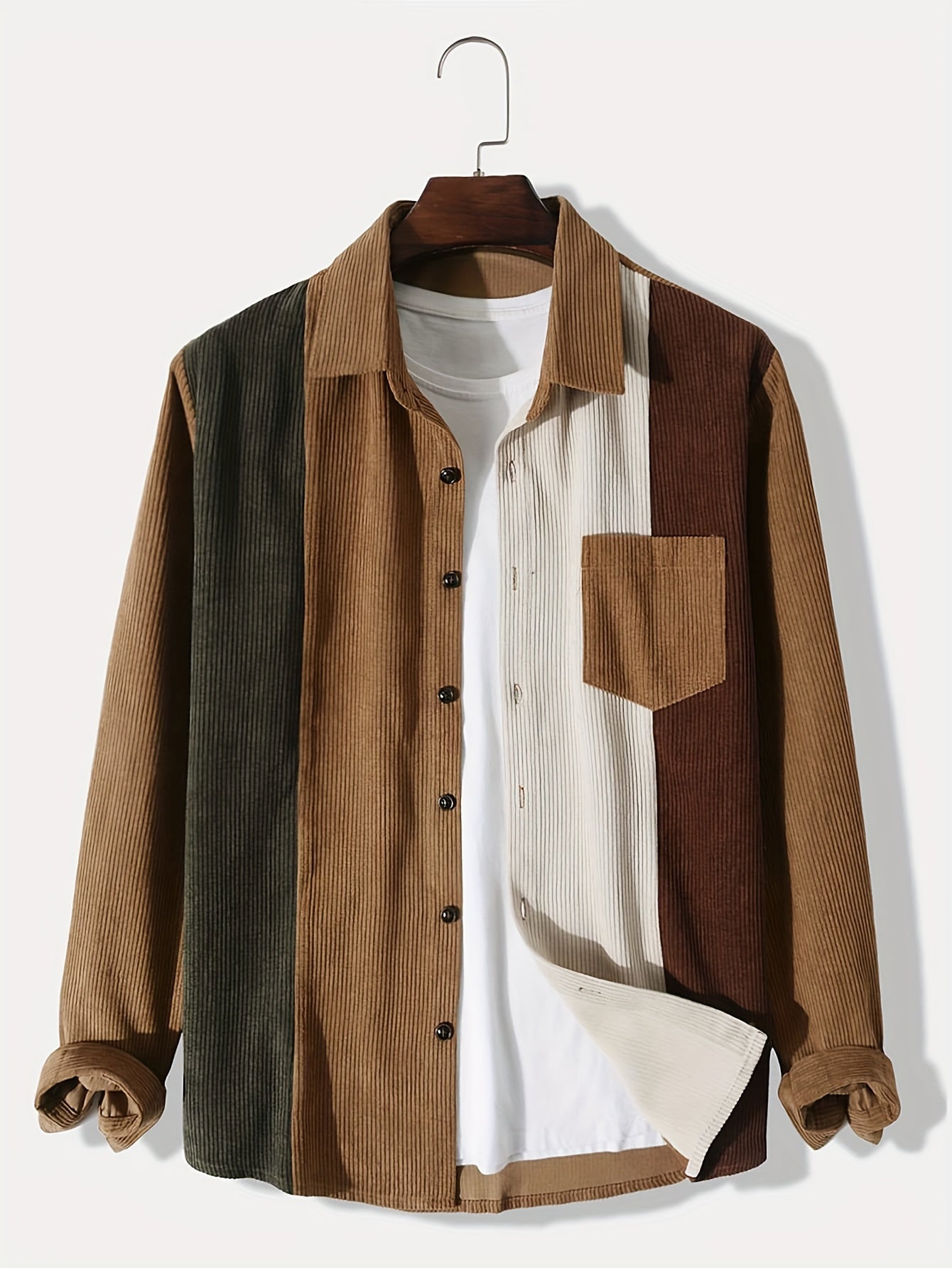 gbolsos Fashionable And Simple Men's Long Sleeve Multicolor Patchwork Casual Lapel Simple Jacket, Trendy And Versatile, Suitable For Dates