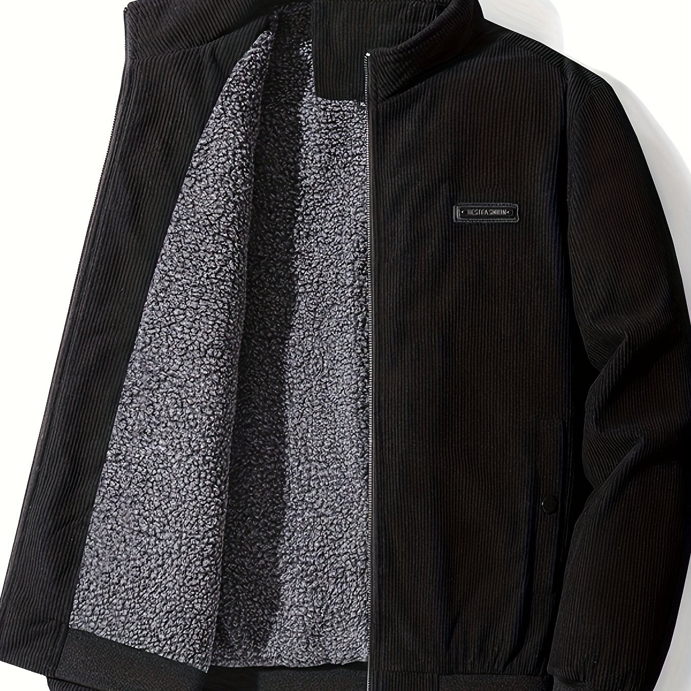gbolsos Warm Fleece Corduroy Jacket, Vintage Style Stand Collar Stretch Jacket Coat For Fall Winter