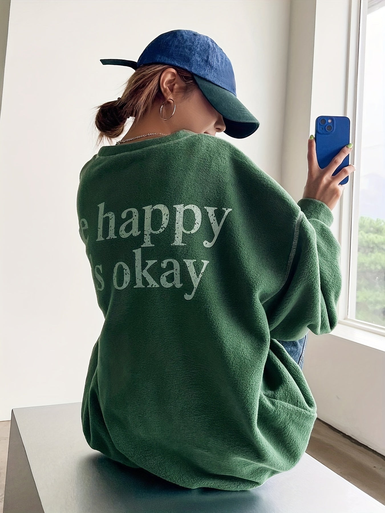 Letter Print Top-stitching Pullover Sweatshirt, Casual Long Sleeve Crew Neck Sweatshirt For Fall & Winter, Women's Clothing