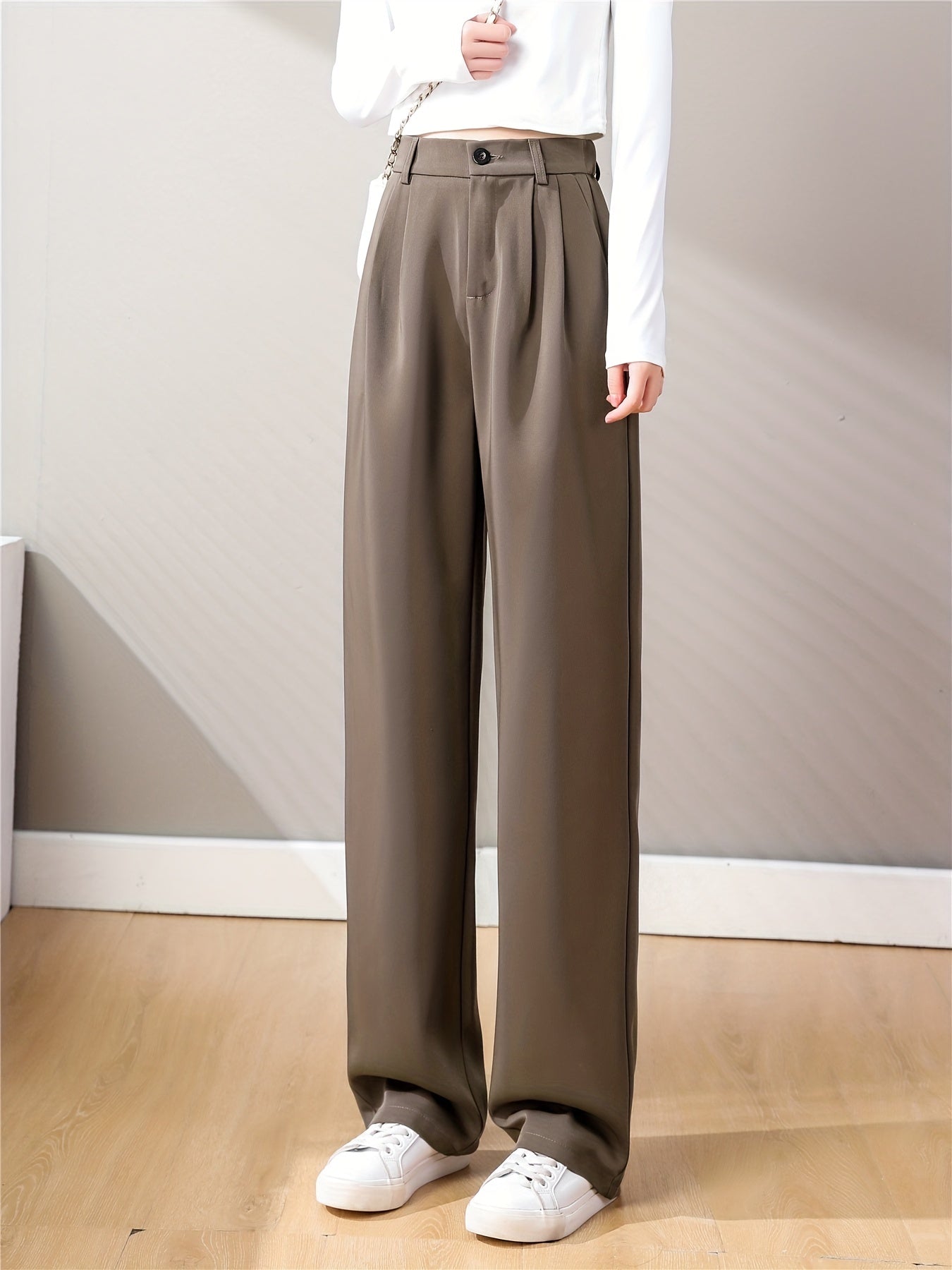 gbolsos Straight Leg Trouser, High Waist Casual Pants For Spring & Fall, Women's Clothing