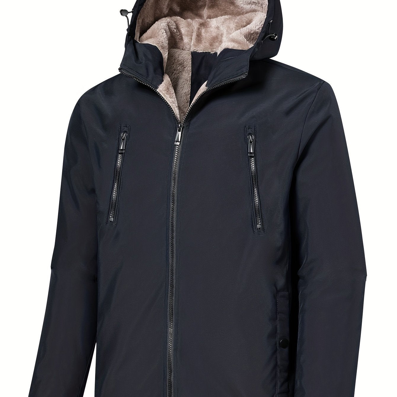 gbolsos Warm Fleece Hooded Jacket, Men's Casual Zip Up Jacket Coat For Fall Winter Outdoor Activities