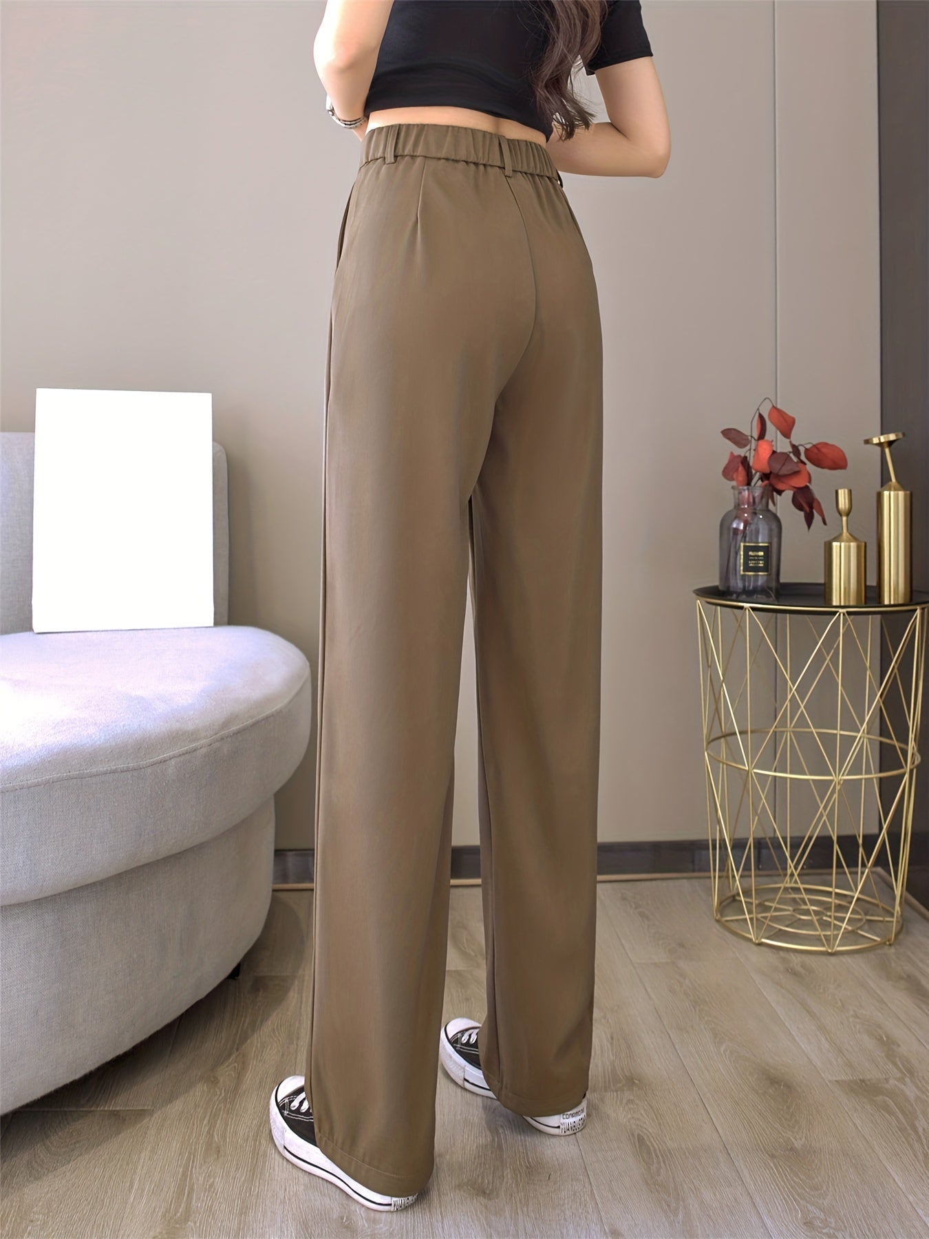gbolsos Straight Leg Trouser, High Waist Casual Pants For Spring & Fall, Women's Clothing