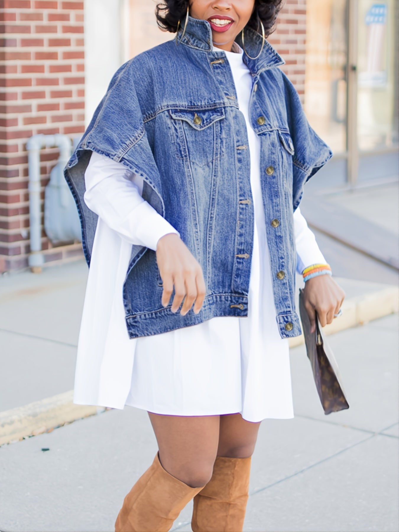 gbolsos Loose Denim Cloak Jackets, Women's Denim Poncho Cloak Cape, Washed Blue Denim Jackets, Denim Vest