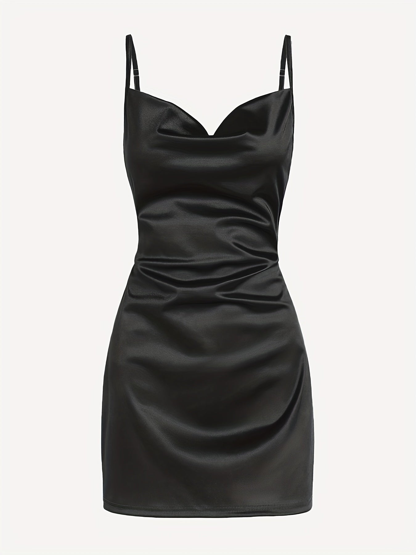 Solid Cowl Neck Spaghetti Dress, Sexy Tie Back Bodycon Cami Dress For Summer, Women's Clothing