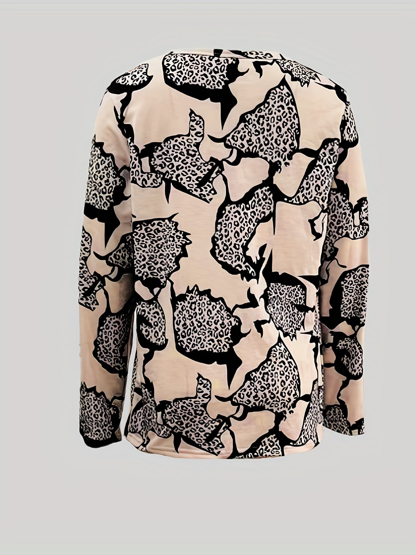 gbolsos Abstract Graphic Print Zip Front T-Shirt, Casual Long Sleeve Top For Spring & Fall, Women's Clothing