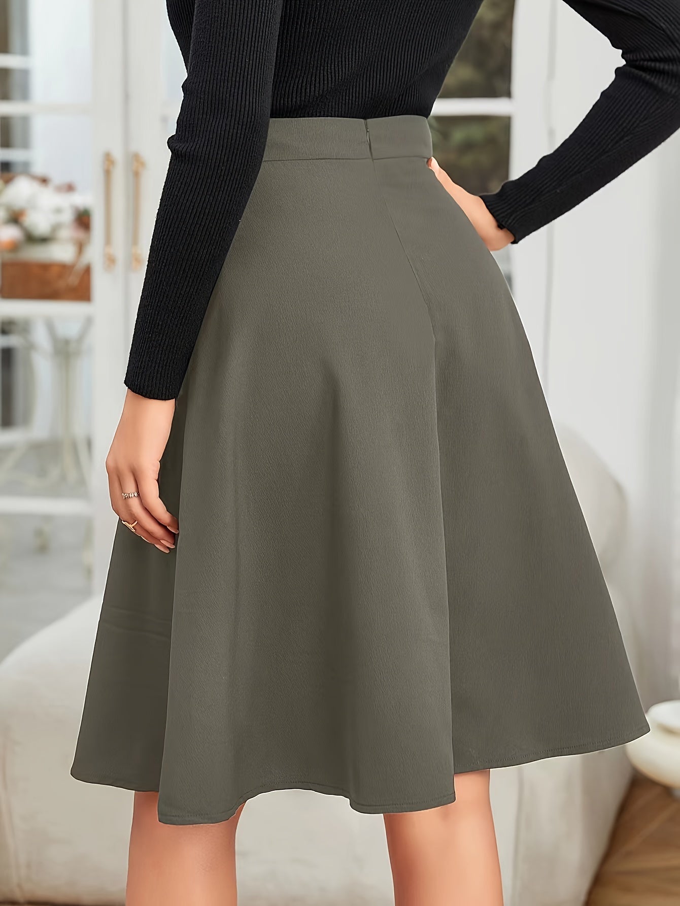 gbolsos Button Front High Waist Skirt, Casual Knee Length Skirt For Spring & Summer, Women's Clothing