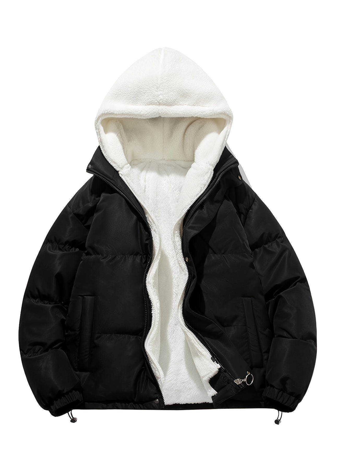 gbolsos Warm Fleece Hooded Winter Jacket, Men's Casual Cotton Padded Coat For Fall Winter