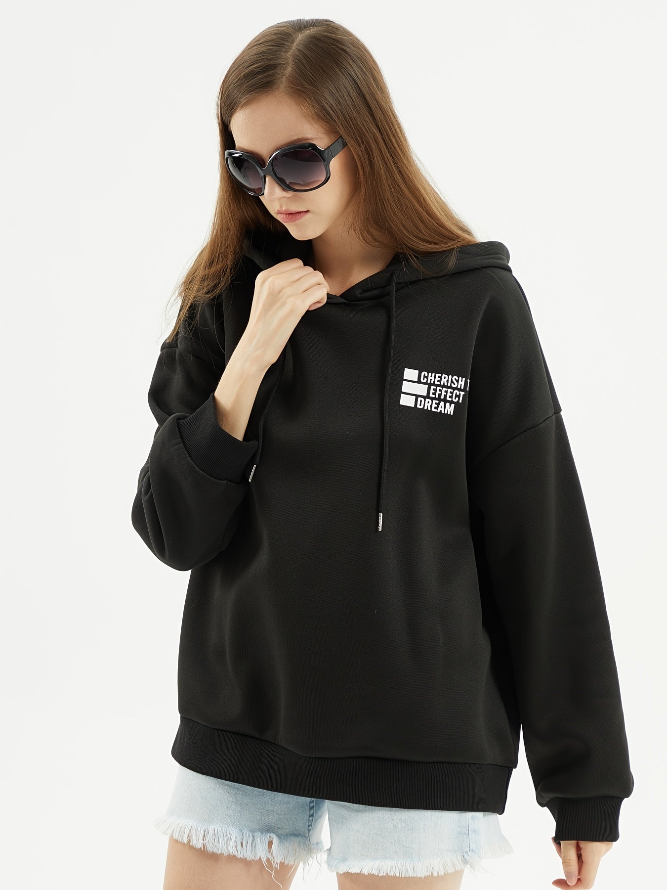 Letter Print Drawstring Hoodie, Casual Long Sleeve Hoodie Sweatshirt, Women's Clothing