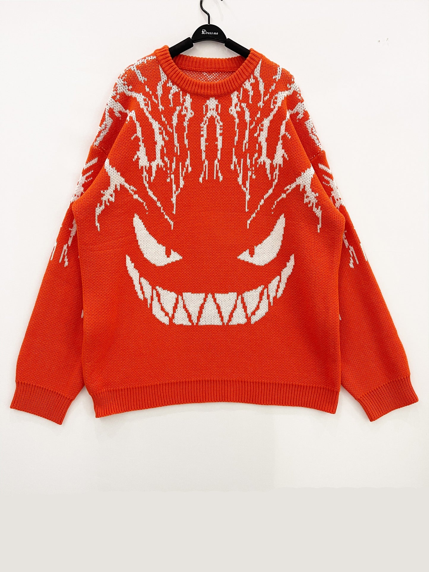 gbolsos Plus Size Men's Sweater Grimace Graphic Print Loose Dark Department Little Devil Jacquard Round Neck Pullover