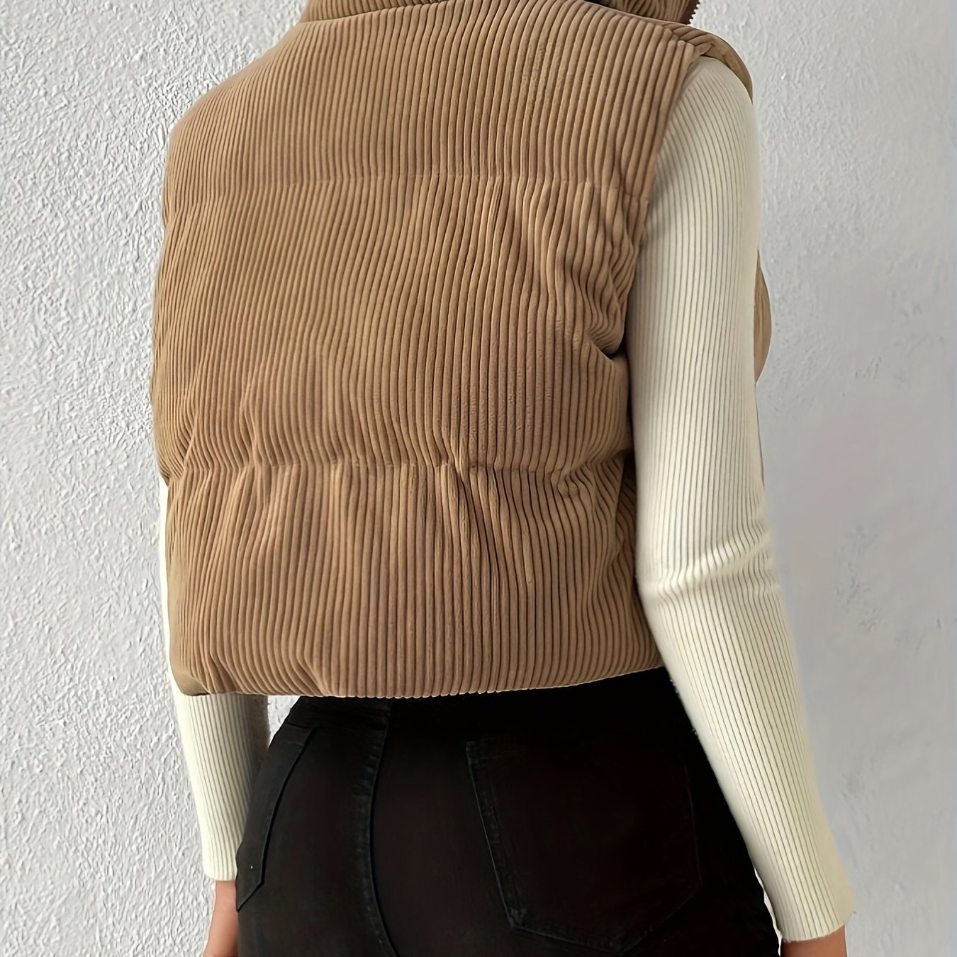 gbolsos Solid Color Zip-up Puffy Vest, Elegant Sleeveless Vest For Fall & Winter, Women's Clothing