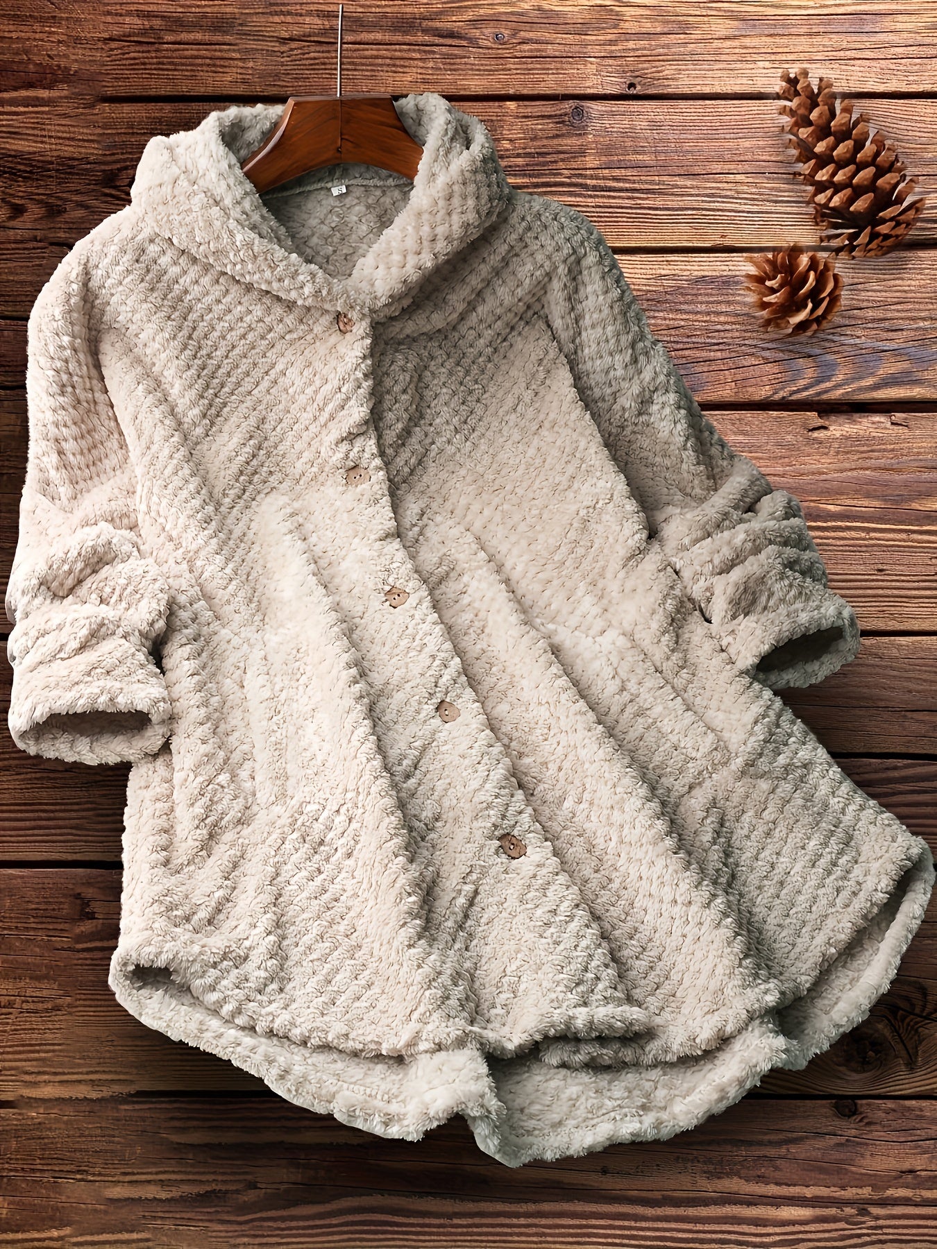 Button Front Hooded Coat, Casual Solid Long Sleeve Winter Outerwear, Women's Clothing