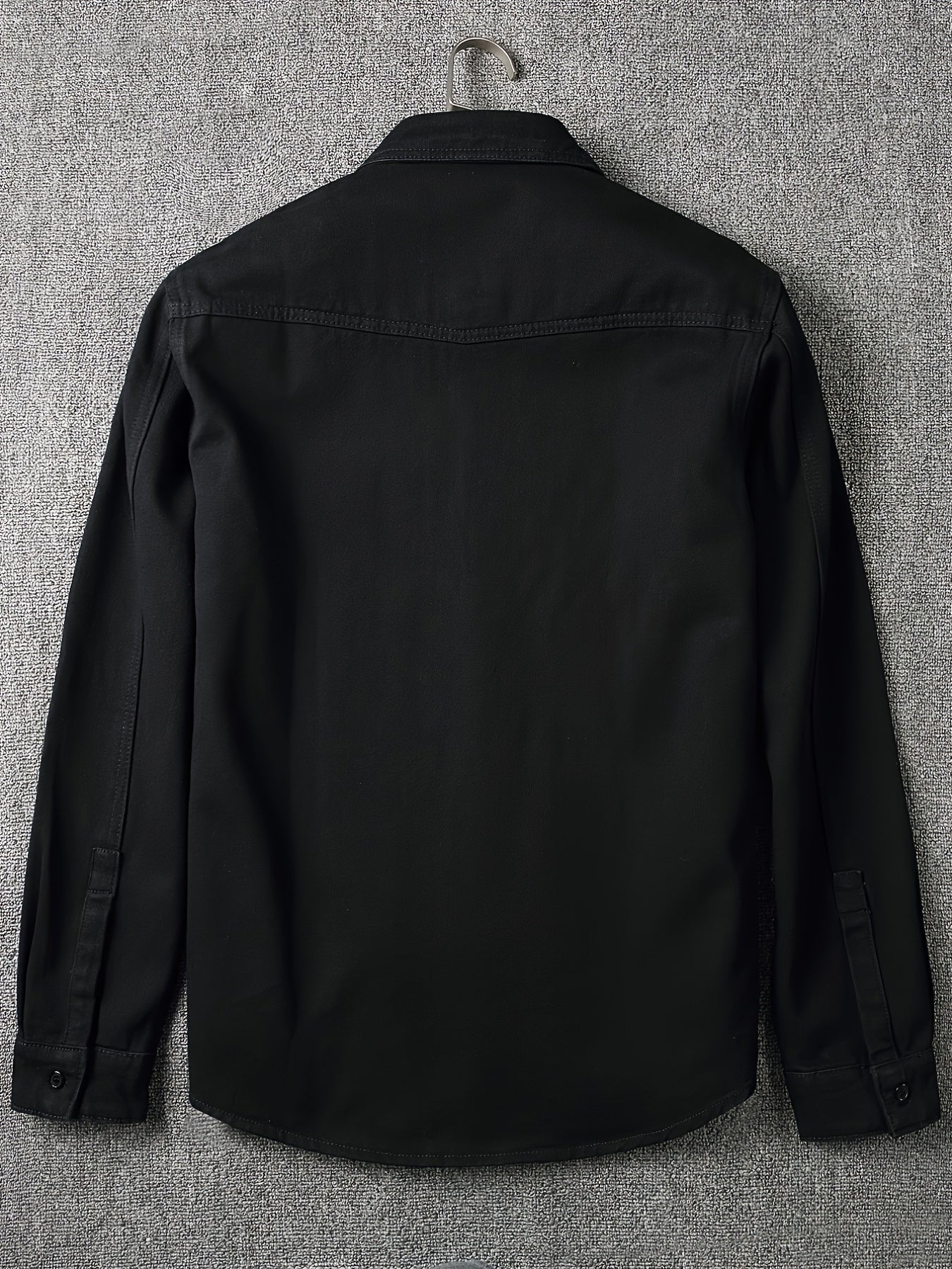 Men's Loose Fit Solid Color Lapel Collar Long Sleeve Denim Jacket With Pockets, Men's Outfits