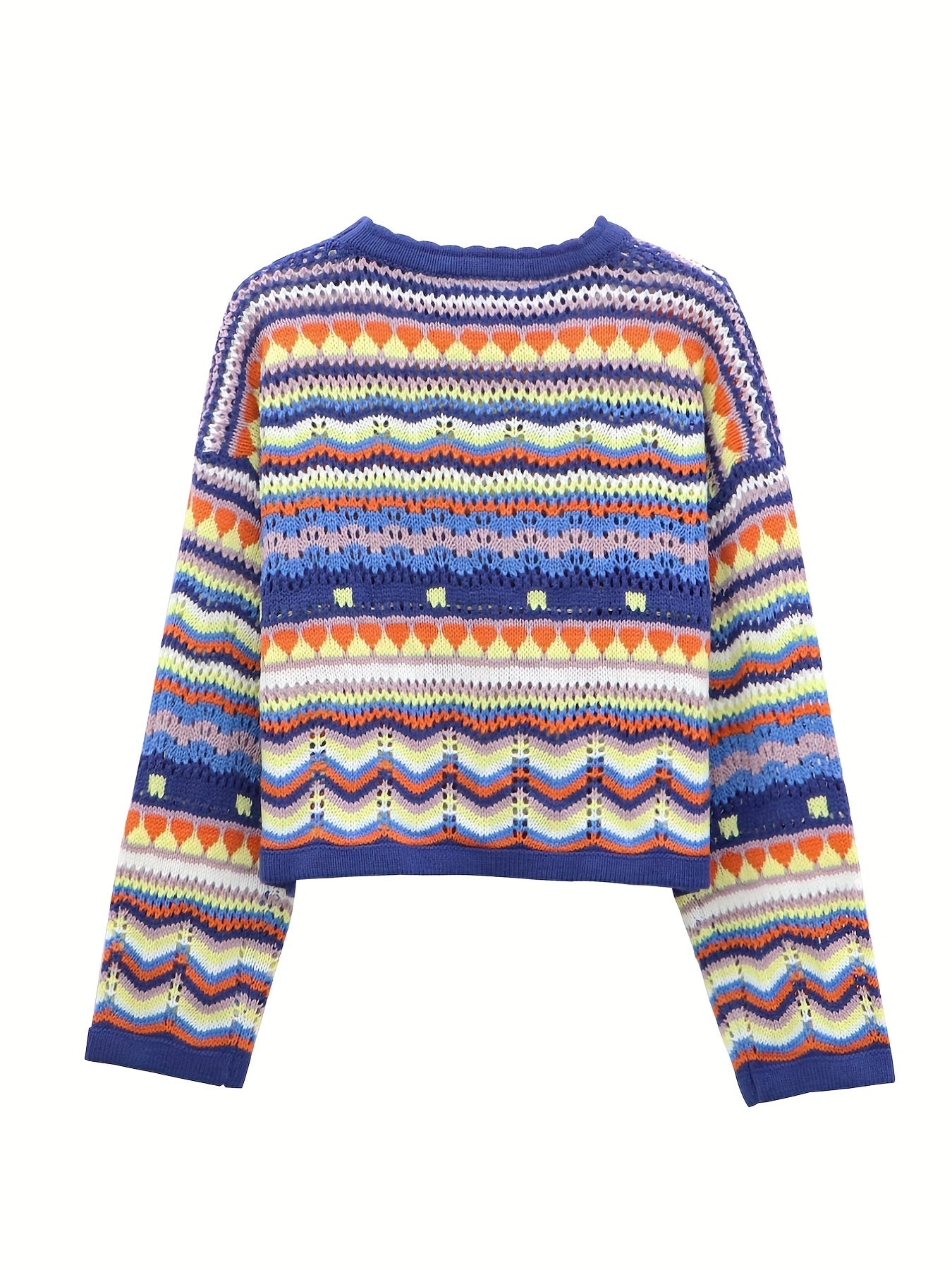 gbolsos Allover Pattern Eyelet Pullover Sweater, Y2K Crew Neck Long Sleeve Sweater, Women's Clothing