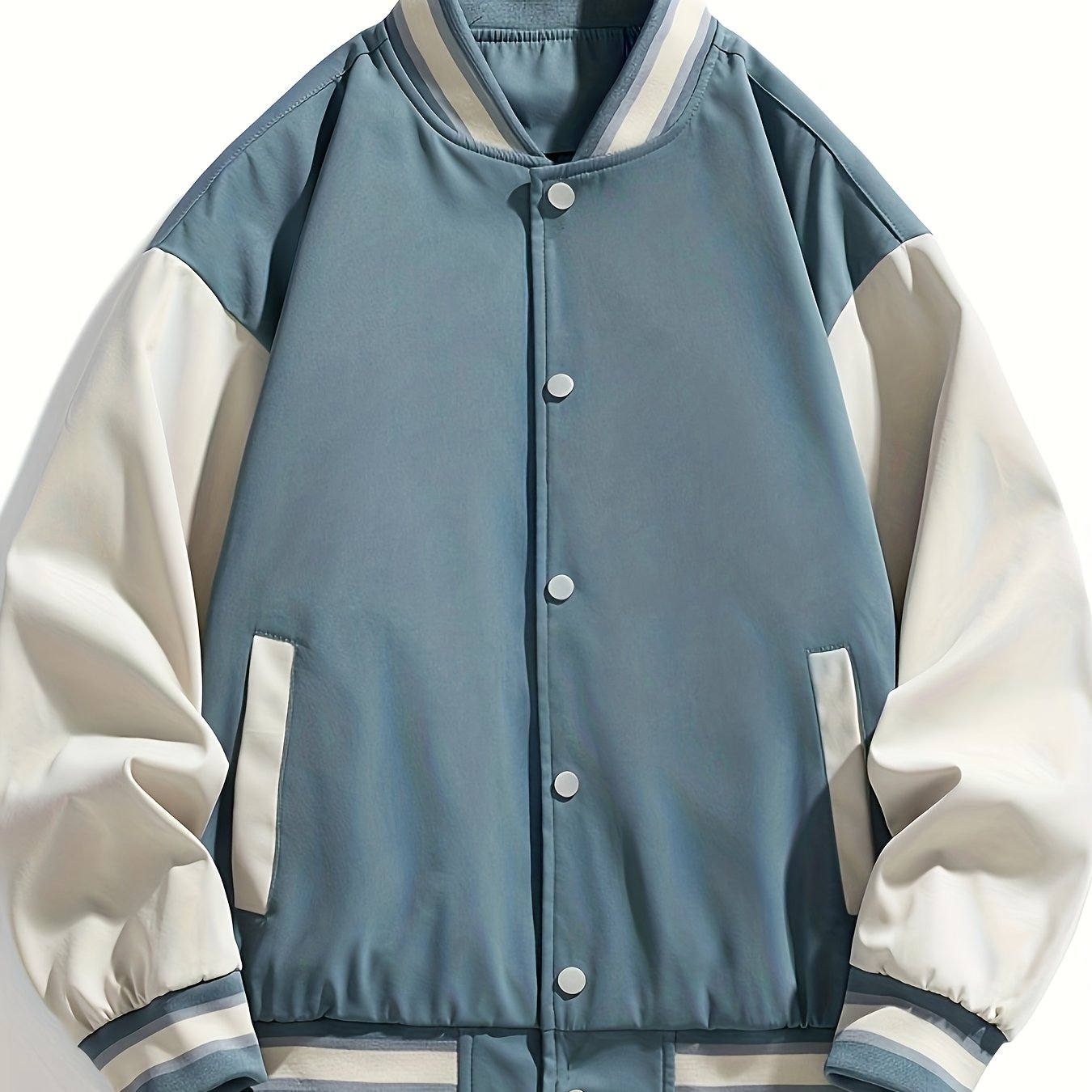 gbolsos Men's Autumn Winter Baseball Jacket Contrast Color Raglan Band Collar Jacket For Males, Men's Clothing, Plus Size