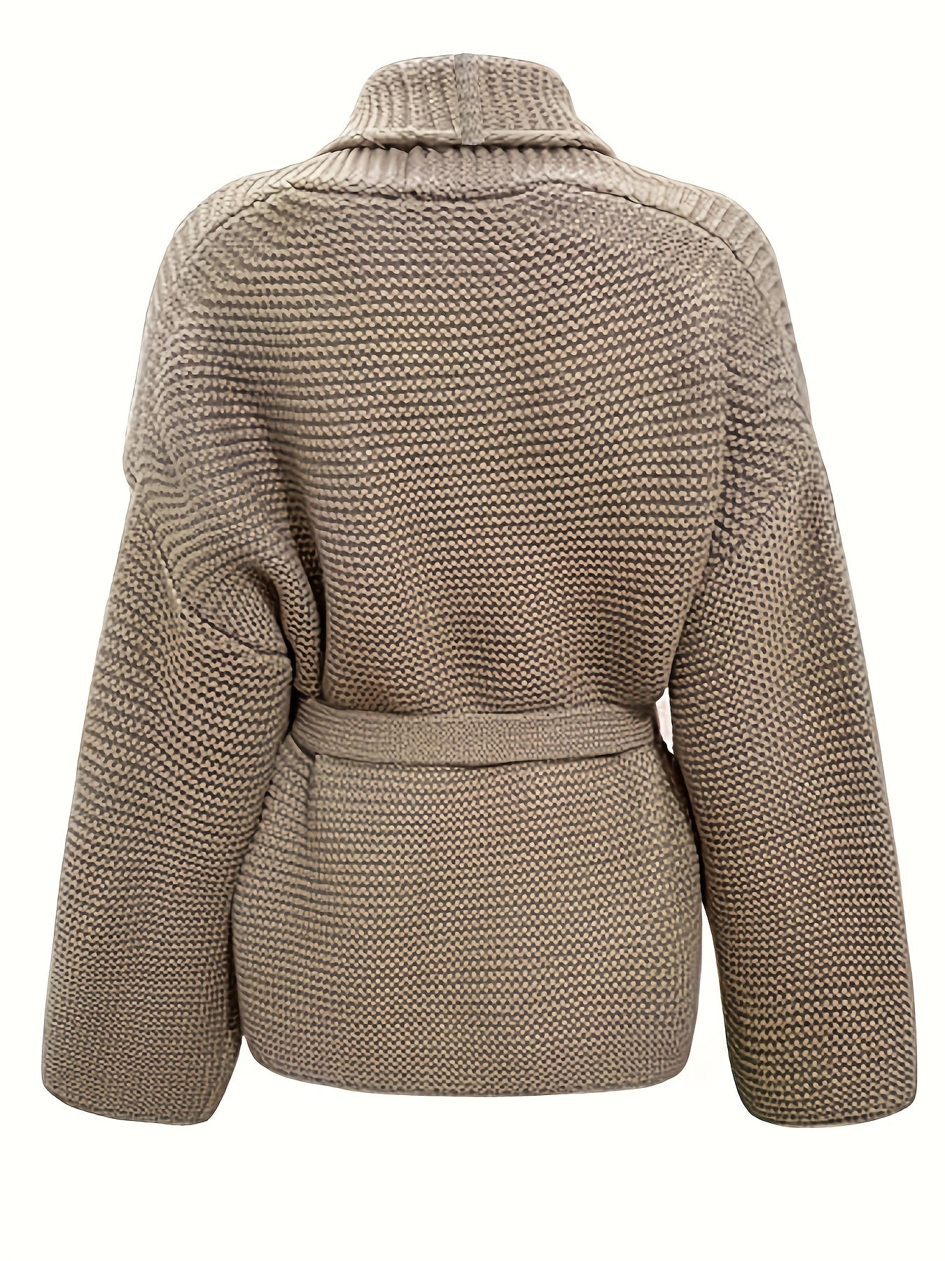 gbolsos Solid Open Front Belted Knit Cardigan, Vintage Long Sleeve Thick Loose Sweater, Women's Clothing