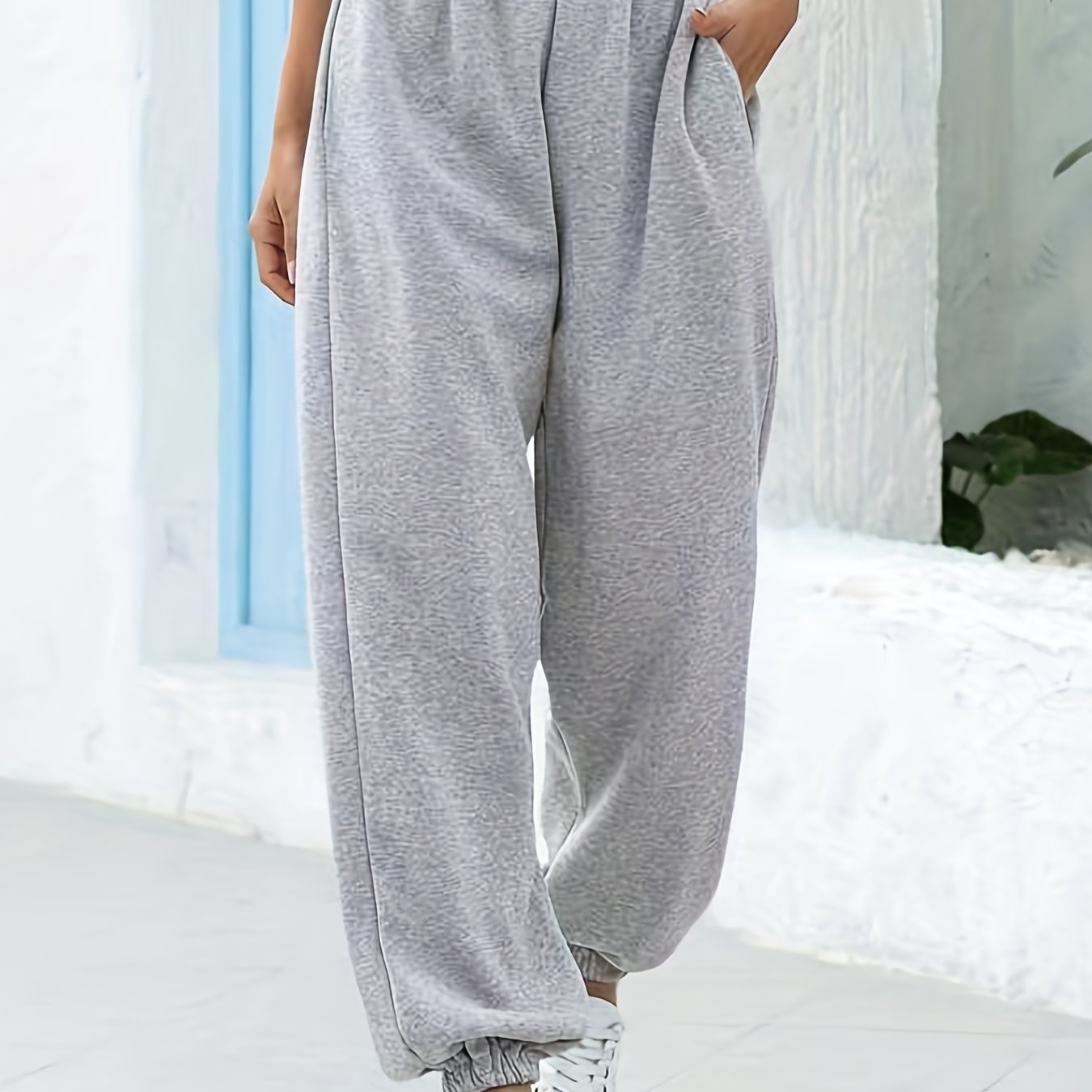 gbolsos Women's Solid Elastic Sweatpants, Casual High Waist Sweatpants, Casual Every Day Pants, Women's Clothing