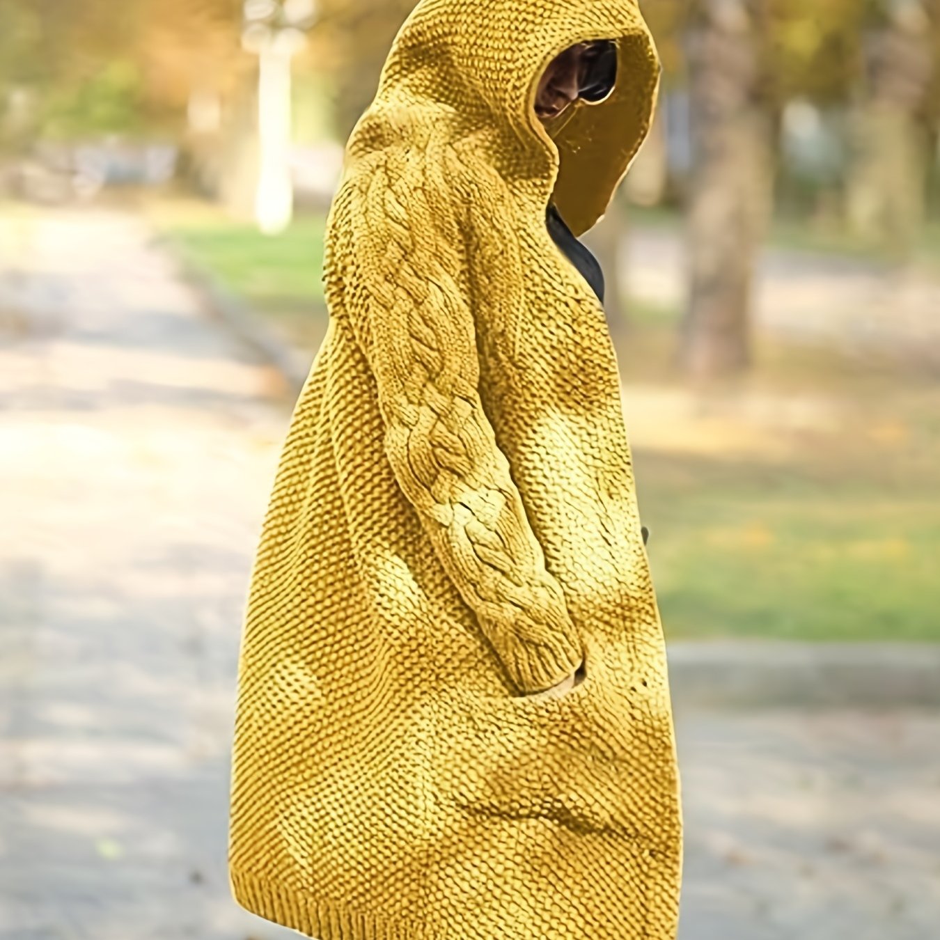 Solid Button Front Hooded Cardigan, Casual Long Sleeve Sweater For Fall & Winter, Women's Clothing