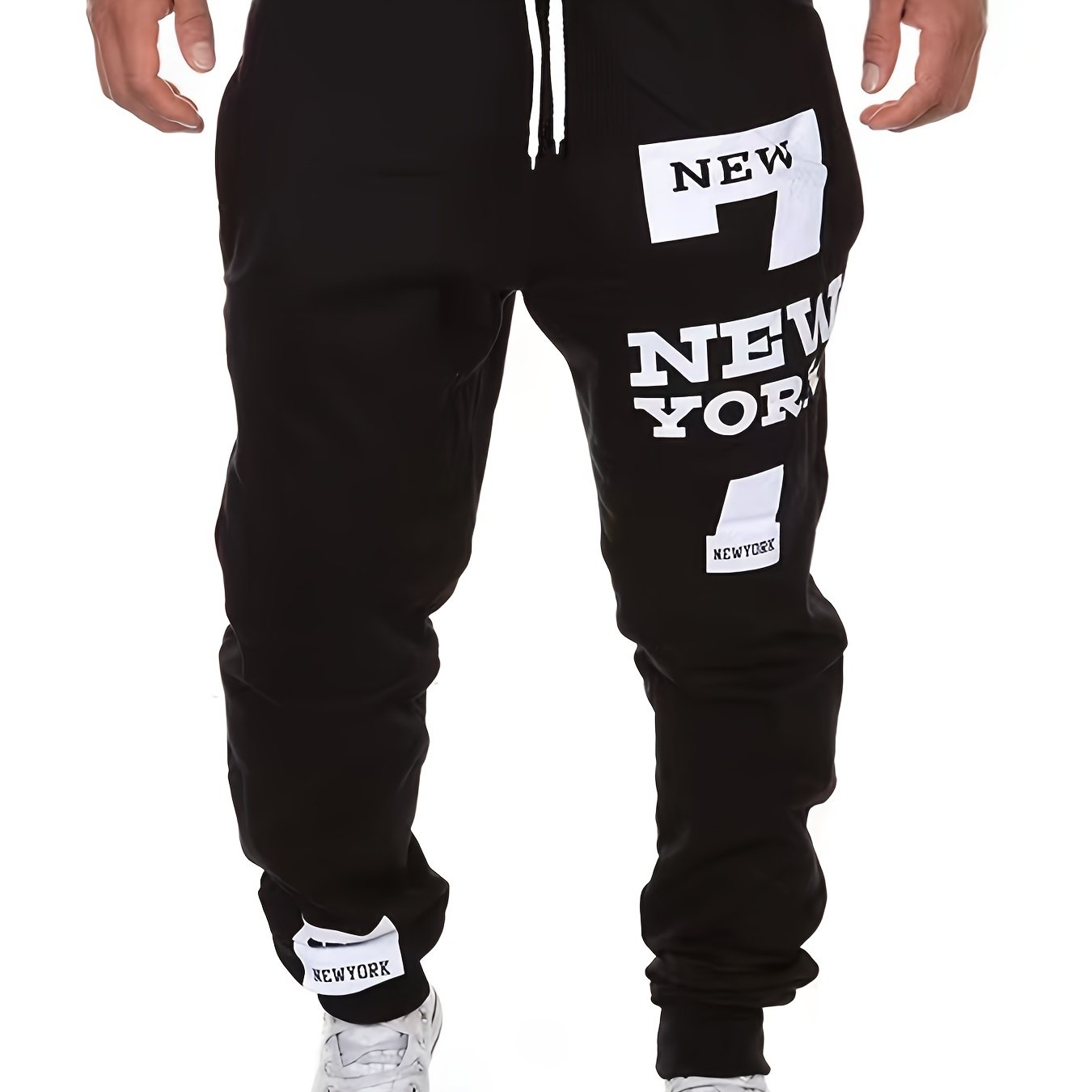 gbolsos "New York" Print Tapered Joggers, Men's Casual Stretch Waist Drawstring Sweatpants For All Seasons