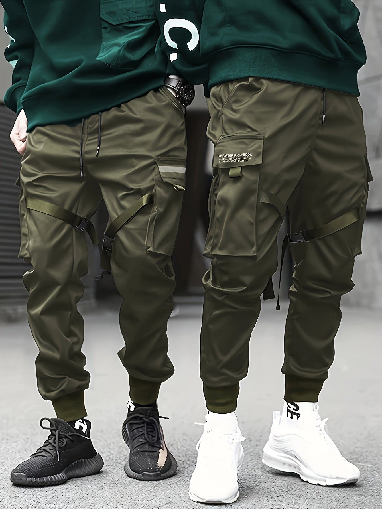 gbolsos Classic Design Multi Flap Pockets Cargo Pants,Men's Loose Fit Drawstring Kpop Cargo Pants, For Skateboarding, Street, Outdoor Camping