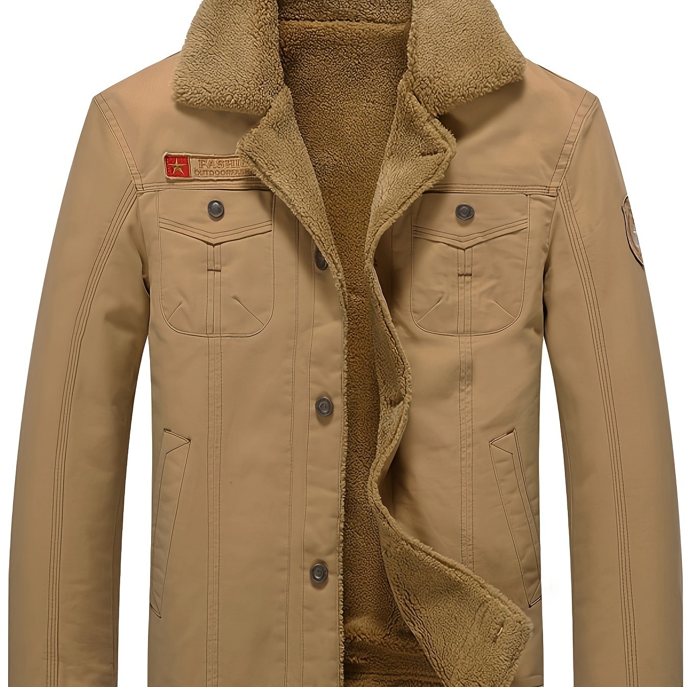 gbolsos Men's Warm Fleece Cotton Jacket For Fall Winter, Casual Lapel Biker Jacket Coat
