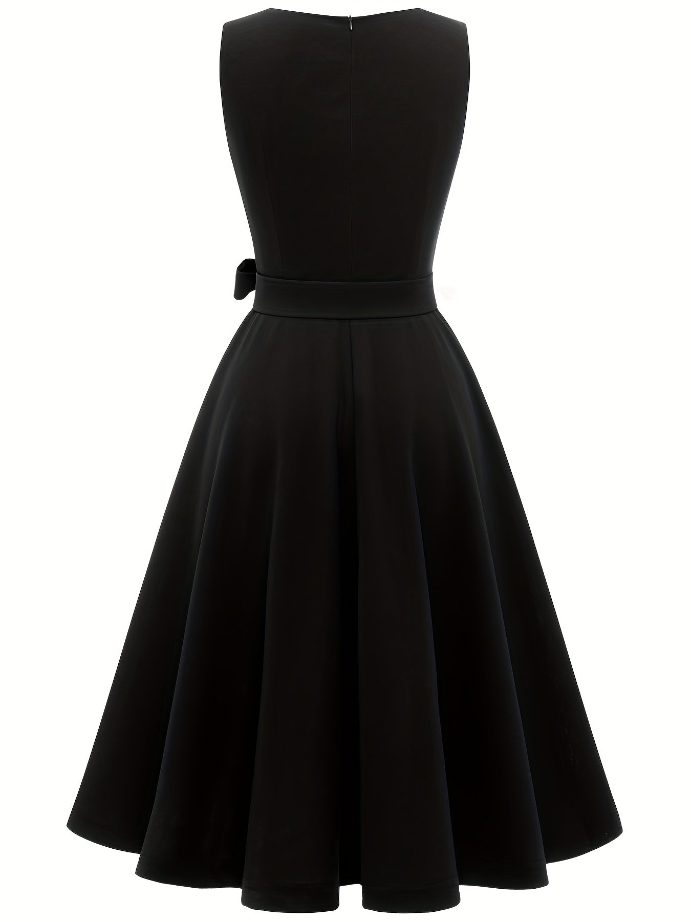 Simple Sleeveless Dress, Vintage Crew Neck Solid Party Dress, Women's Clothing