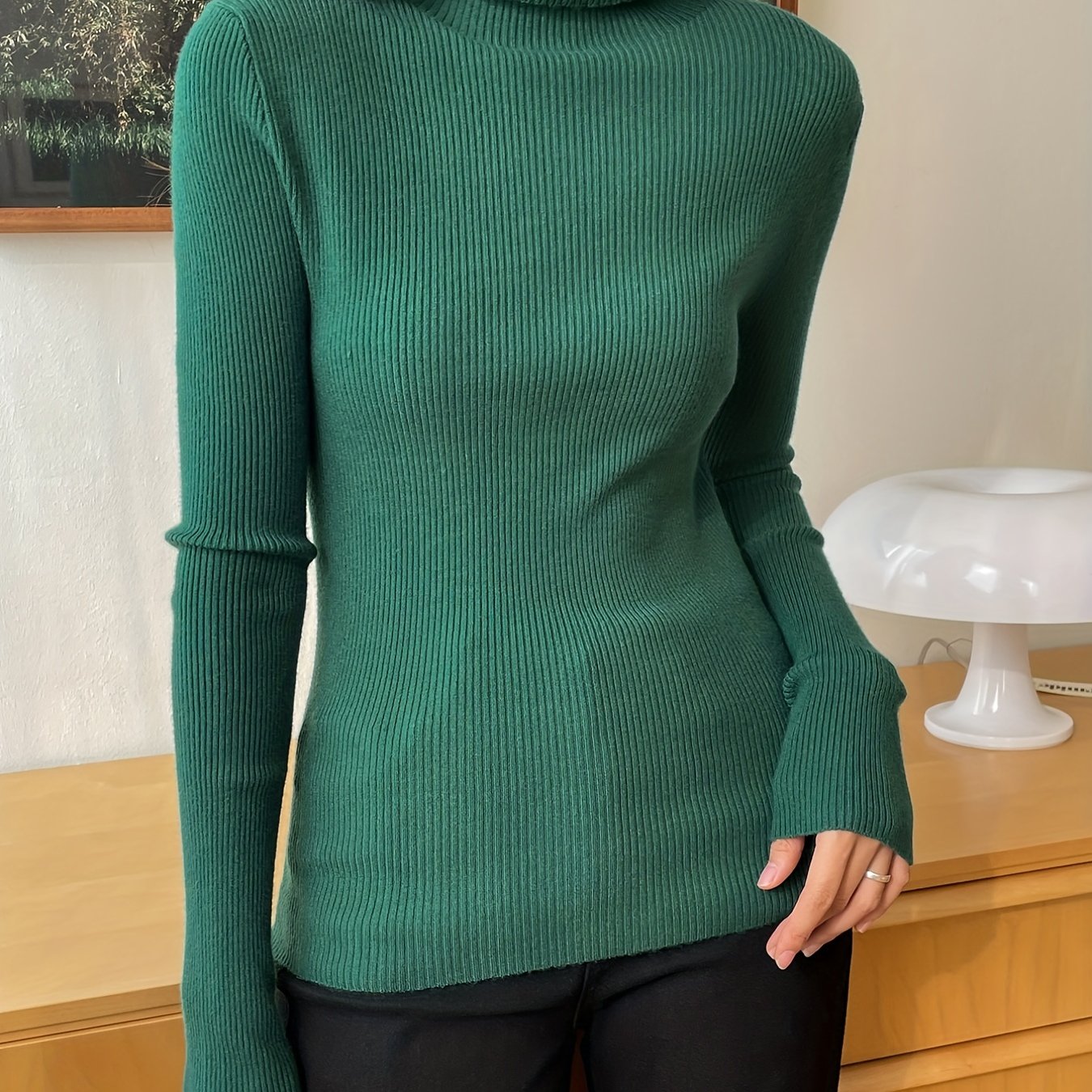 gbolsos Women's Sweater Turtleneck Solid Ribbed Long Sleeve Slim Pullover Knit Tops