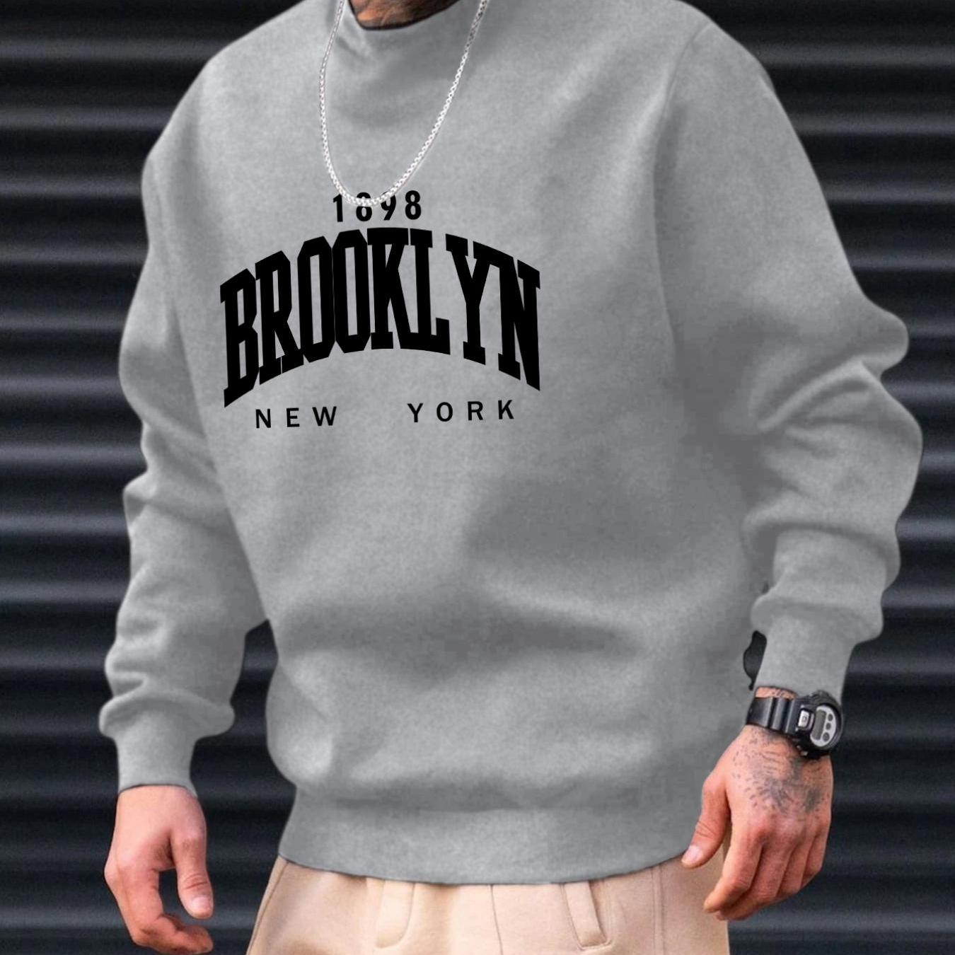 gbolsos Brooklyn Print, Men’s Pullover Sweatshirt, Casual Crew Neck Jumper For Spring Fall, Moisture Wicking And Breathable Sweater, As Gifts