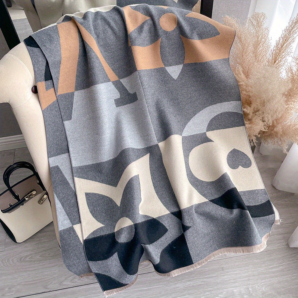 gbolsos Stylish Jacquard Fringe Scarf Elegant Imitation Cashmere Warm Wrap Shawl Autumn Winter Thick Coldproof Unisex Scarf