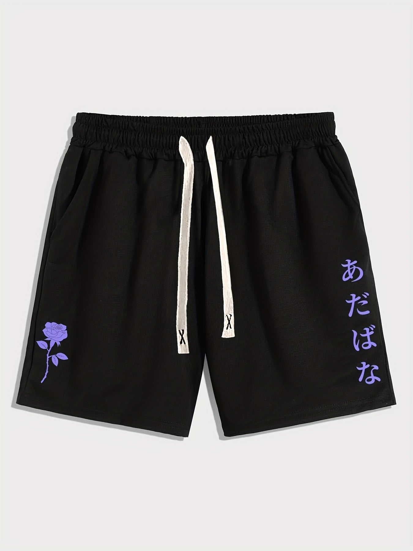 gbolsos Men's Trendy Purple Rose Graphic Drawstring Waist Shorts Athletic Gym Workout Shorts With Pocket