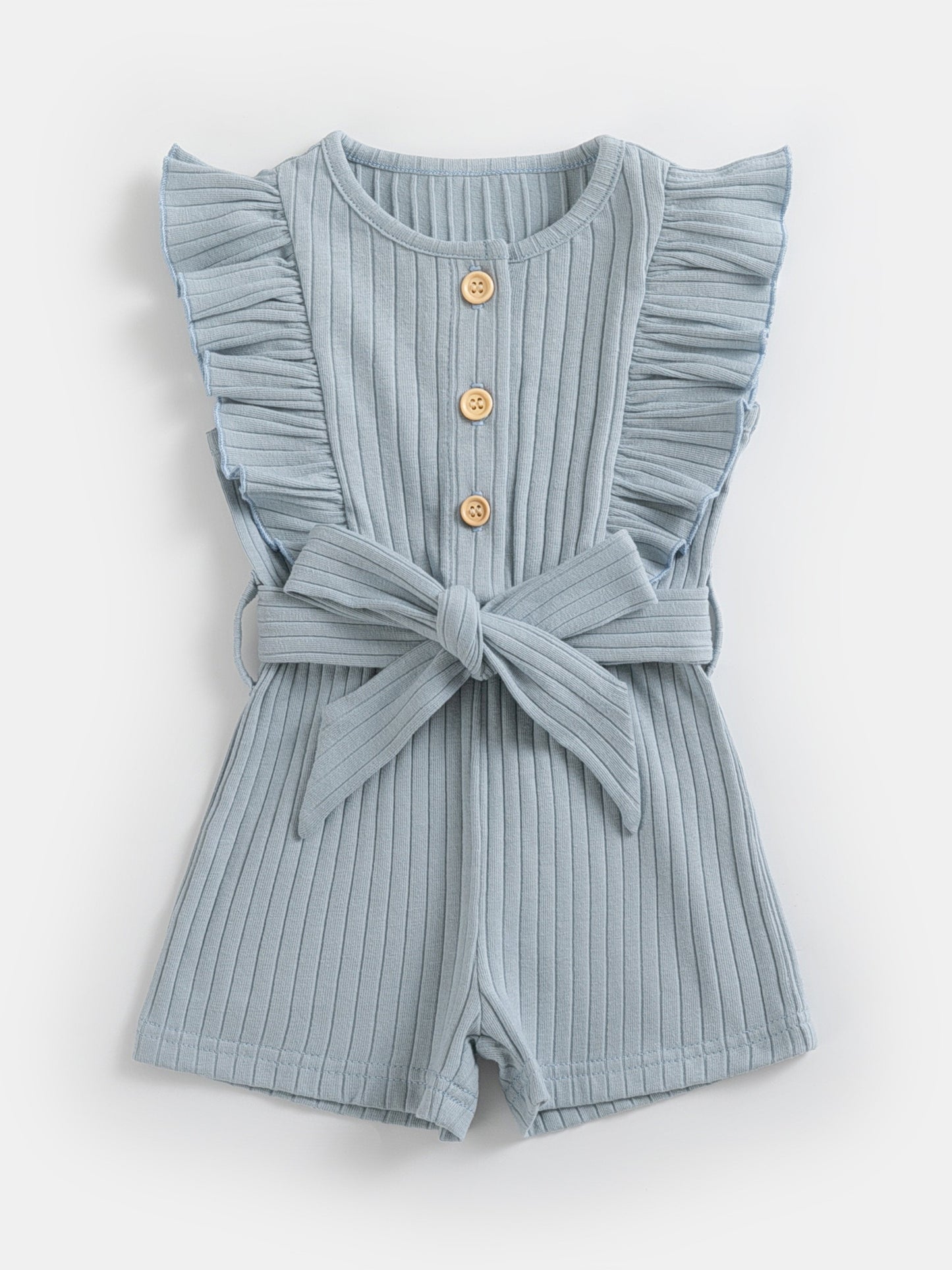 gbolsos Toddler Summer Ruffle Trim Button Bodysuit With Belt, Baby's Comfy Casual Clothes