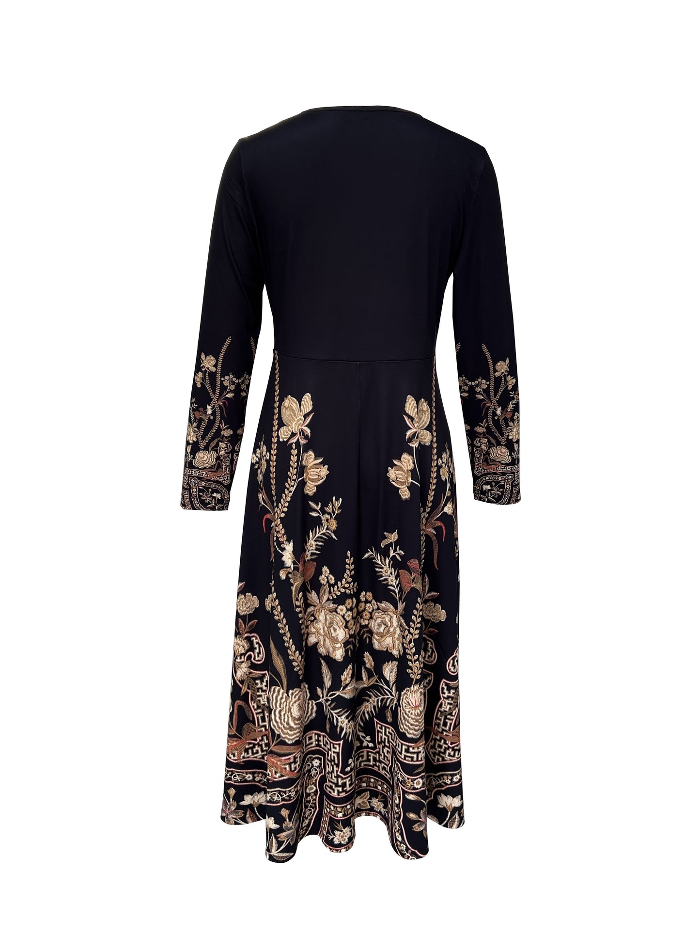 gbolsos Floral Print V Neck Dress, Elegant Long Sleeve Dress, Women's Clothing