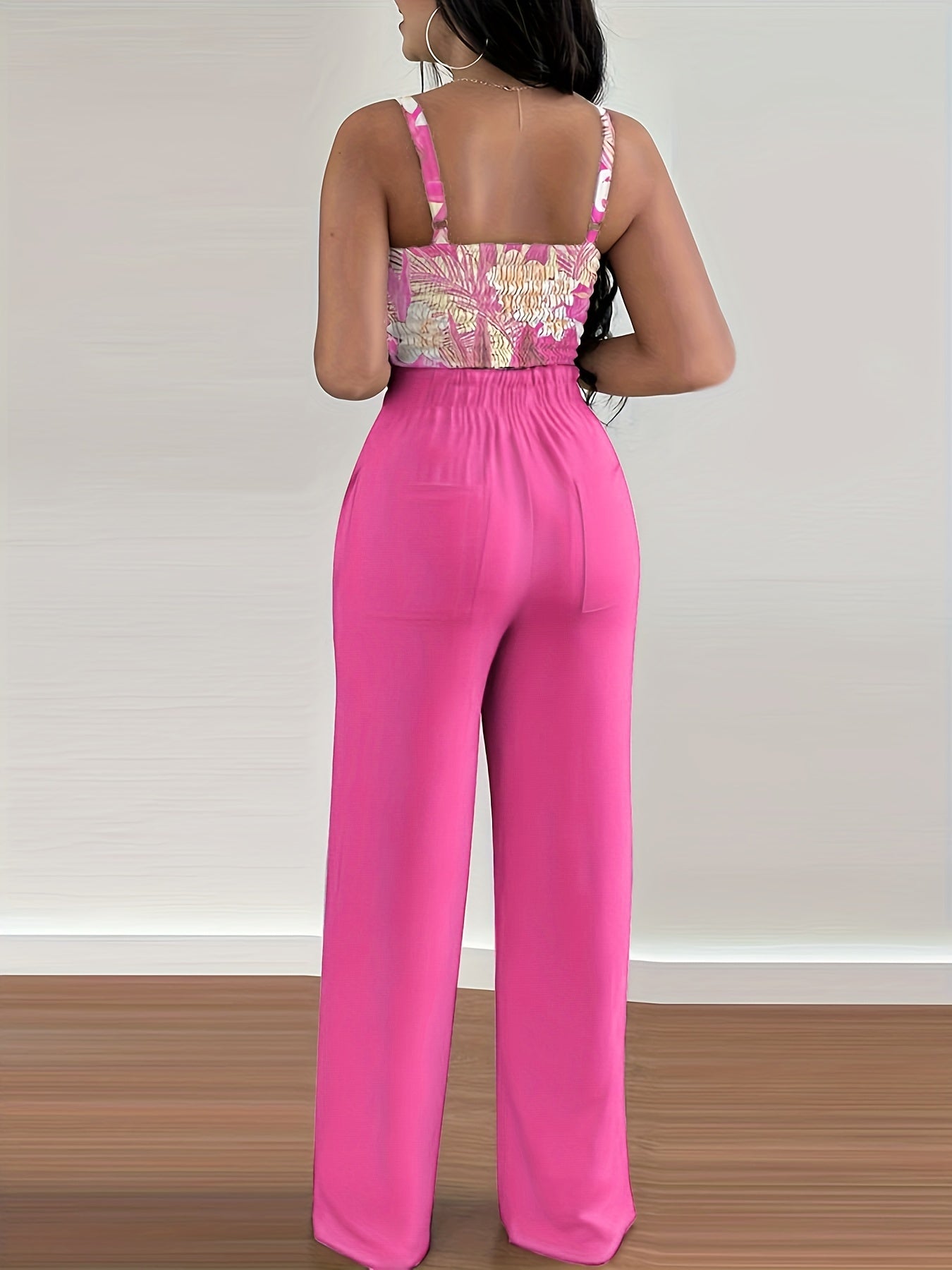 gbolsos Sexy Two-piece Pants Set, Crop Cami Top & Straight Leg Pants Outfits, Women's Clothing