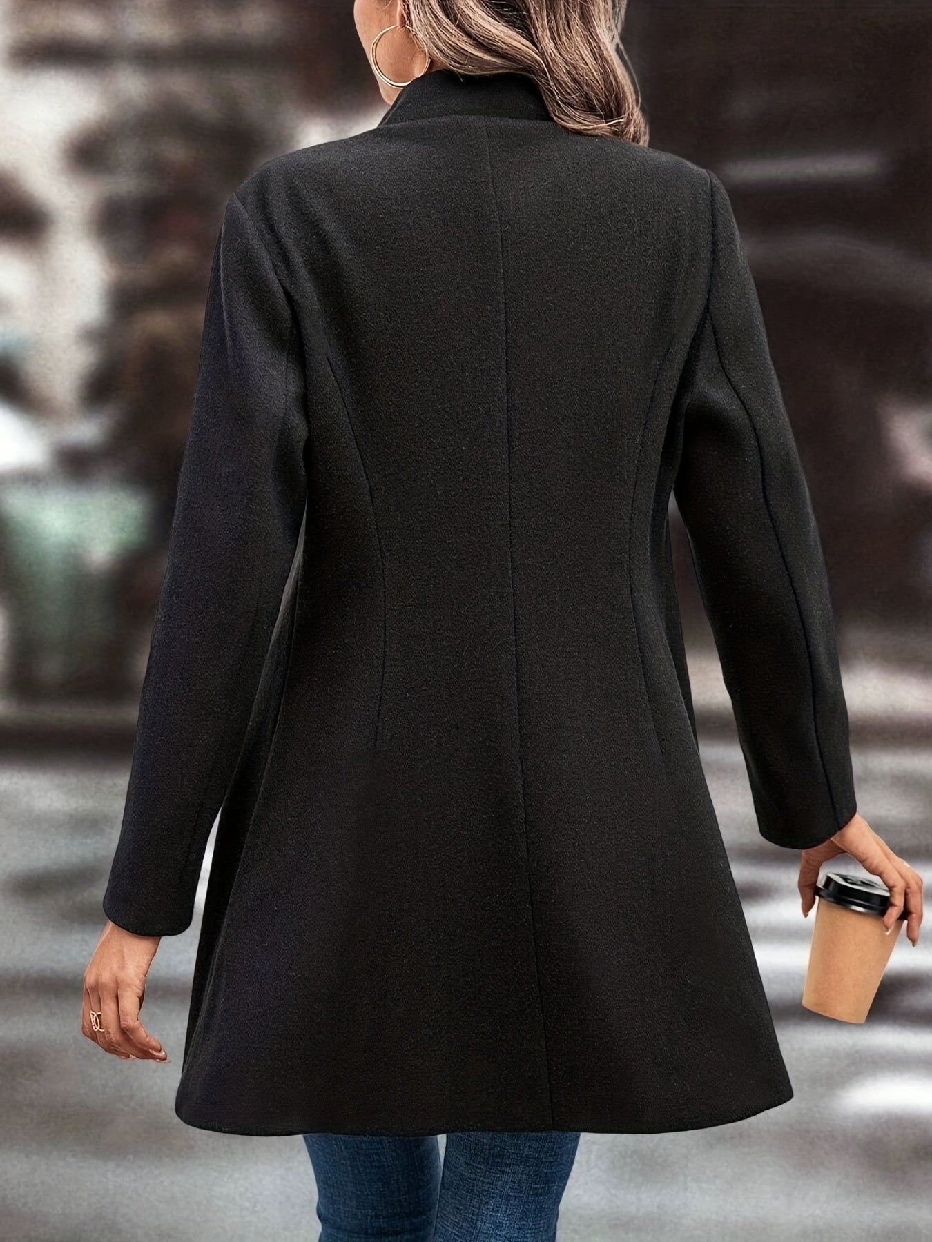Solid Single Button Lapel Overcoat, Versatile Long Sleeve Winter Outwear, Women's Clothing